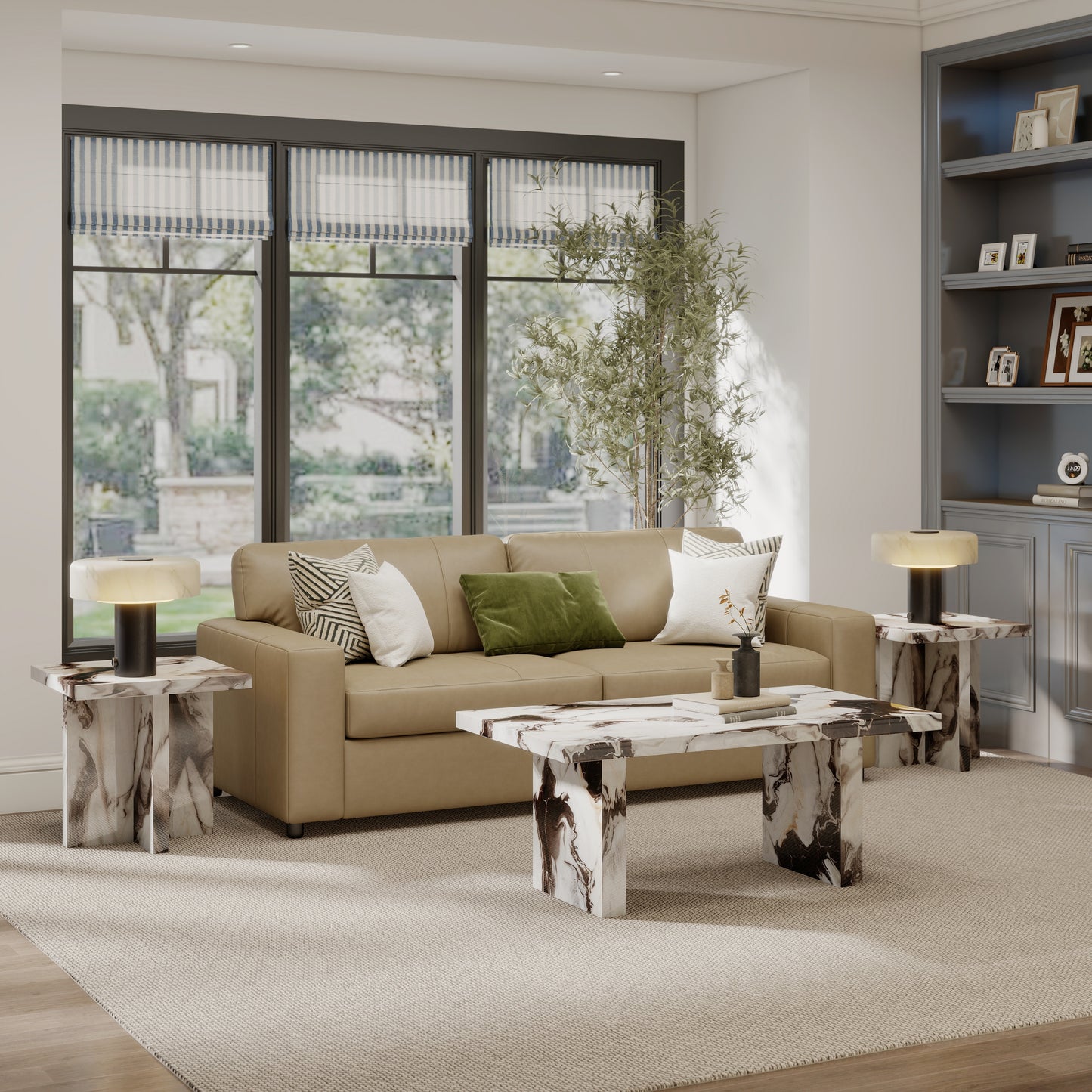 Tabner Cavira 3-Piece Faux Marble Coffee Table Set