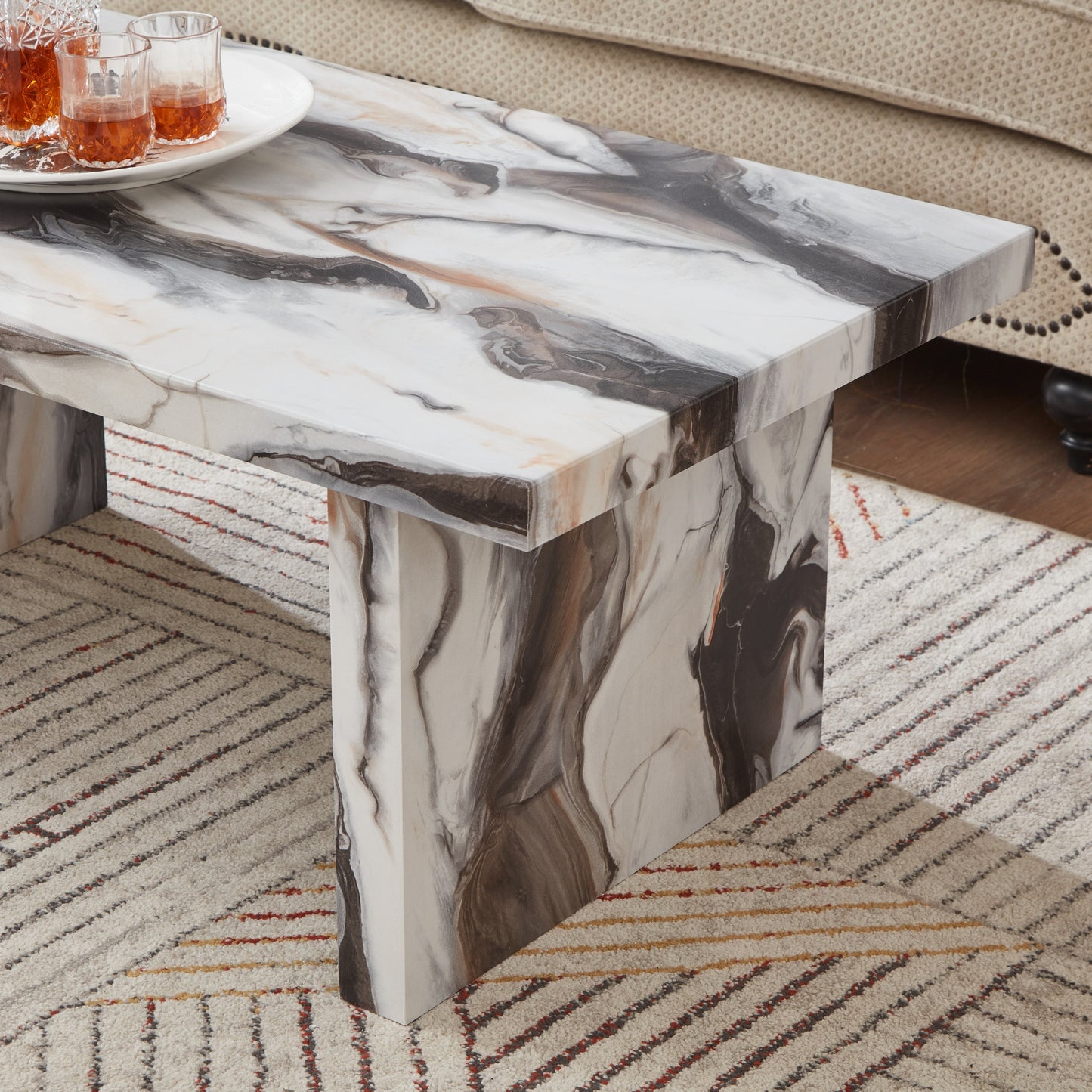 Tabner Cavira 3-Piece Faux Marble Coffee Table Set