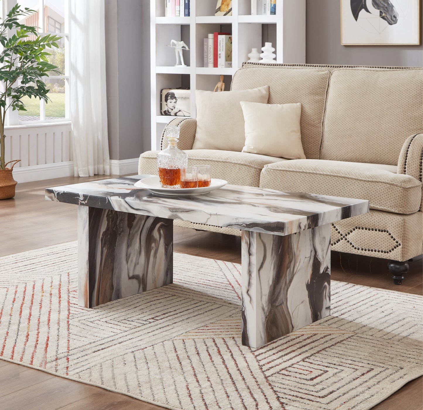 Tabner Cavira 3-Piece Faux Marble Coffee Table Set