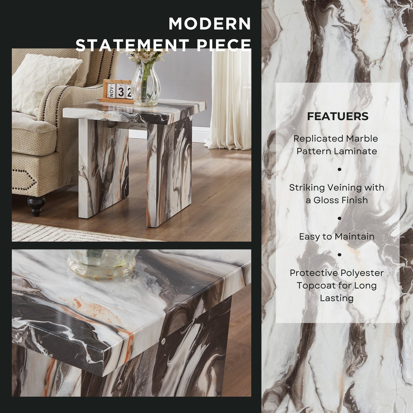 Tabner Cavira 3-Piece Faux Marble Coffee Table Set