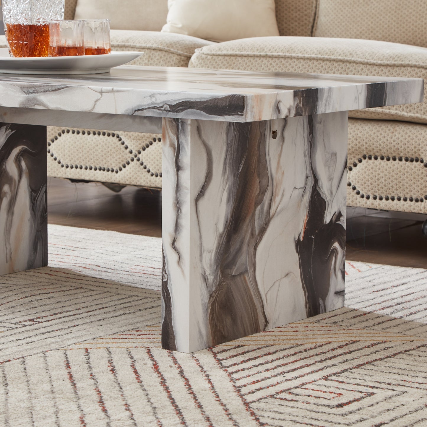 Annex & Co Cavira Modern Faux Marble Living Room Coffee Table