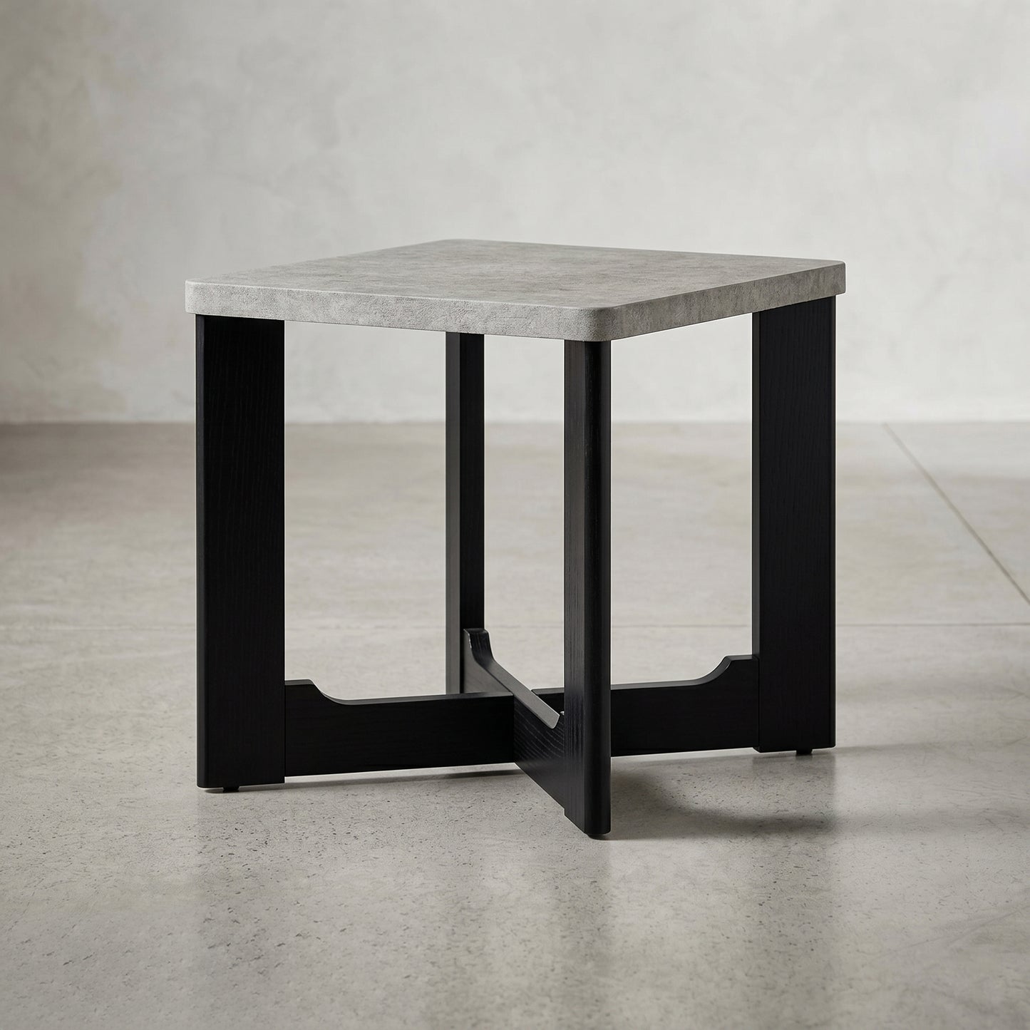 Roundhill Furniture Levitus Modern 3-Piece Square Coffee Table Set, Faux Concrete Tabletop with Black Wood Grain Finish