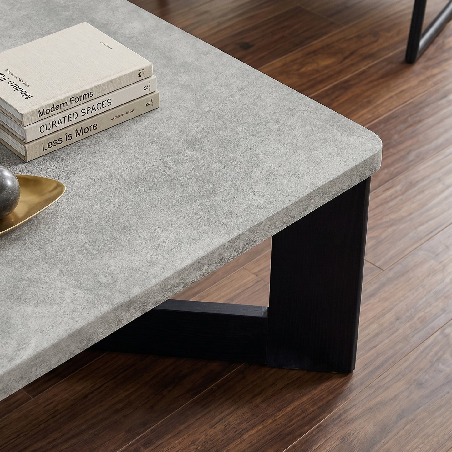 Roundhill Furniture Levitus Modern Square Coffee Table, Faux Concrete Tabletop with Black Wood Grain Finish