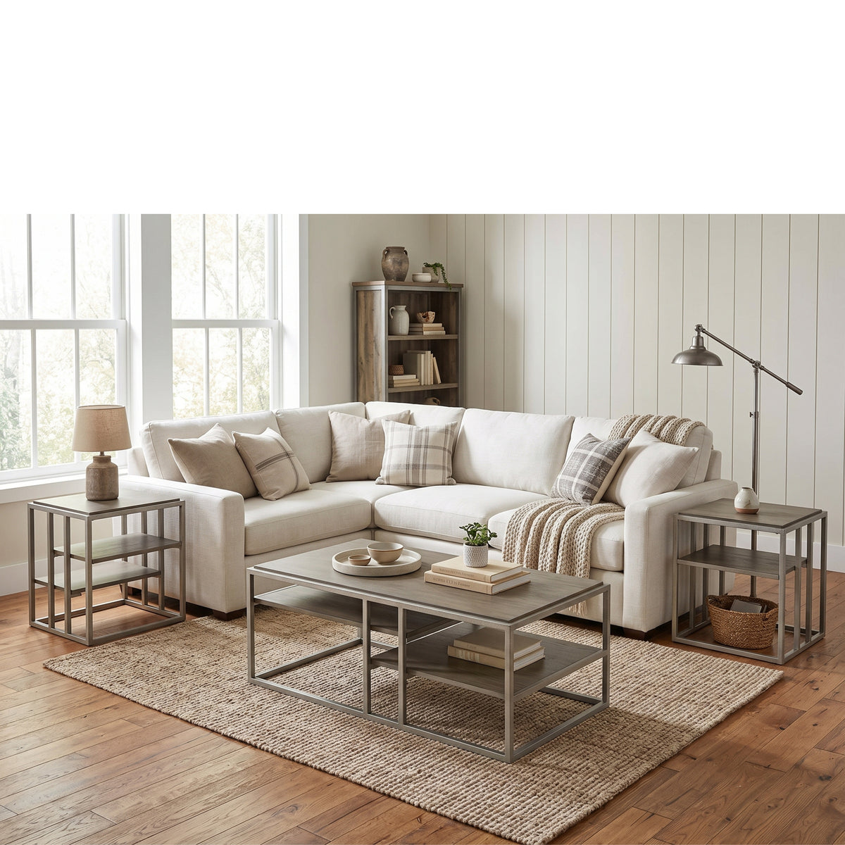 Roundhill Furniture Padena 3-Piece Metal Frame Wood Living Room Coffee Table and 2 End Tables Set
