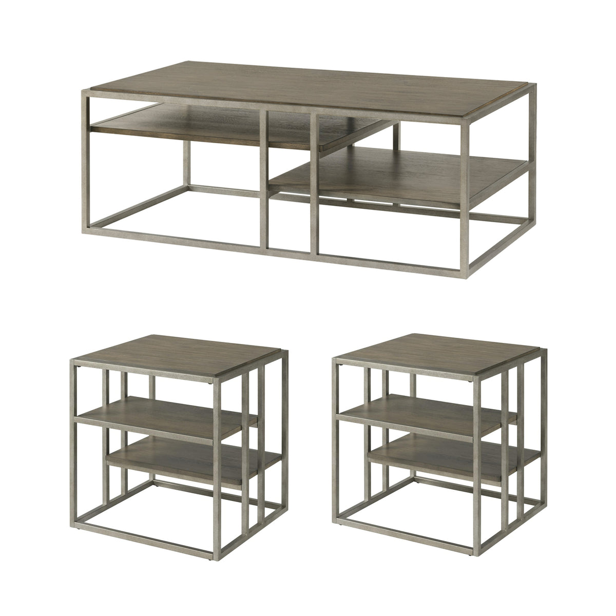 Roundhill Furniture Padena 3-Piece Metal Frame Wood Living Room Coffee Table and 2 End Tables Set