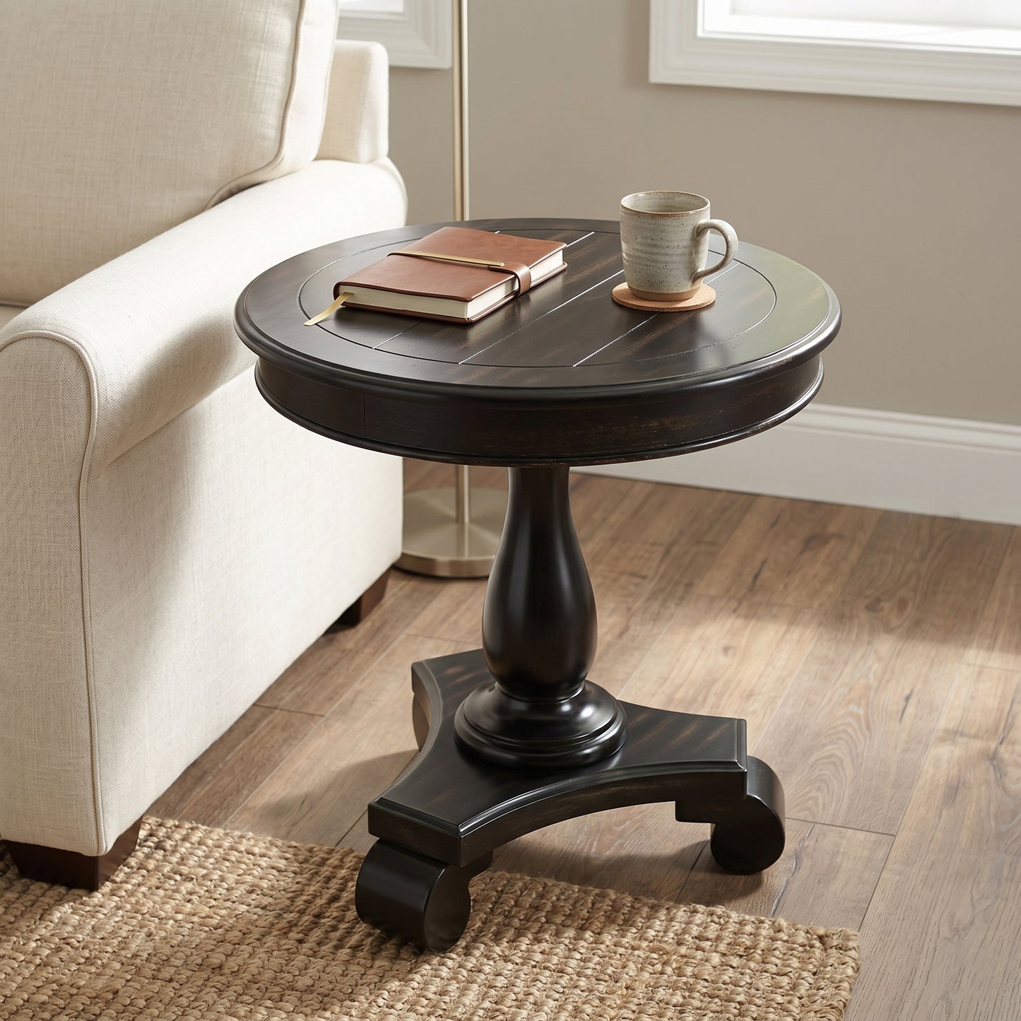 Rene Black Round Wood Pedestal Side Table