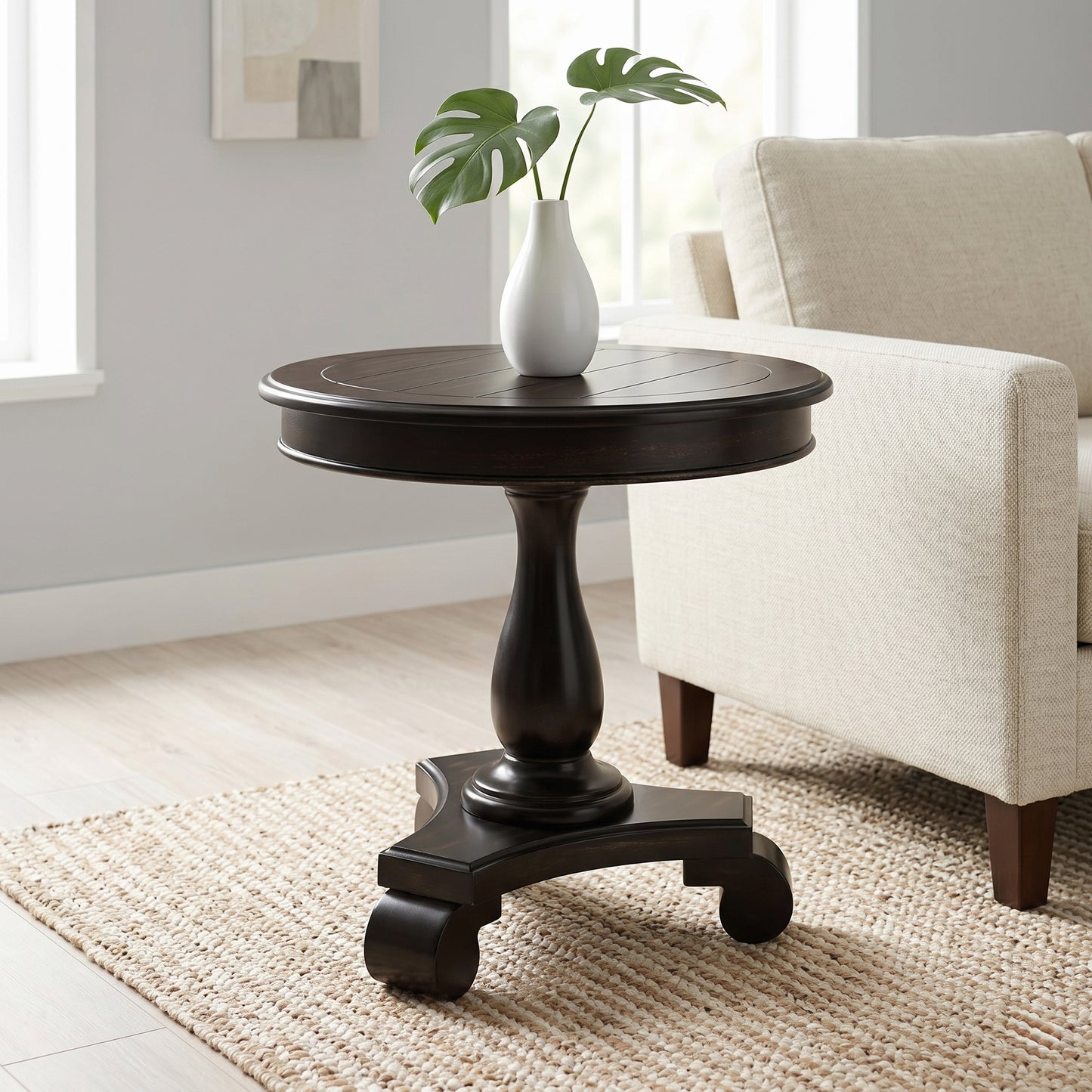 Rene Black Round Wood Pedestal Side Table