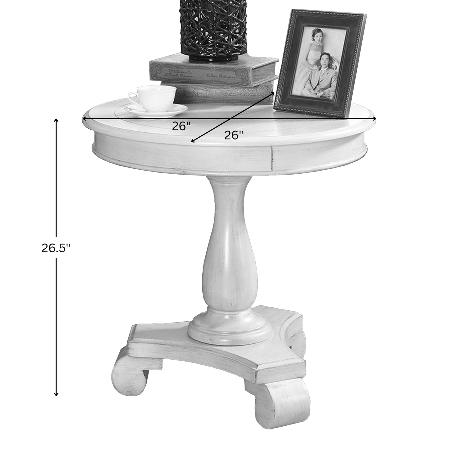 Rene Round Wood Pedestal Side Table, Gray