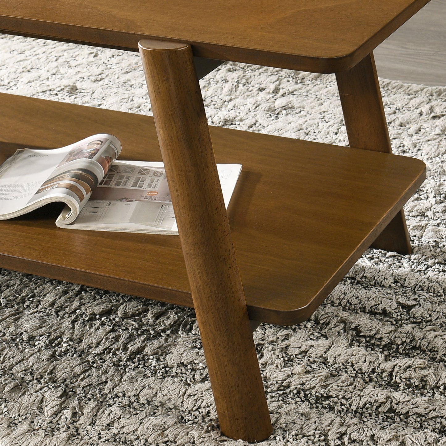 Metz Mid-Century Modern Wood Shelf End Table, Walnut Finish
