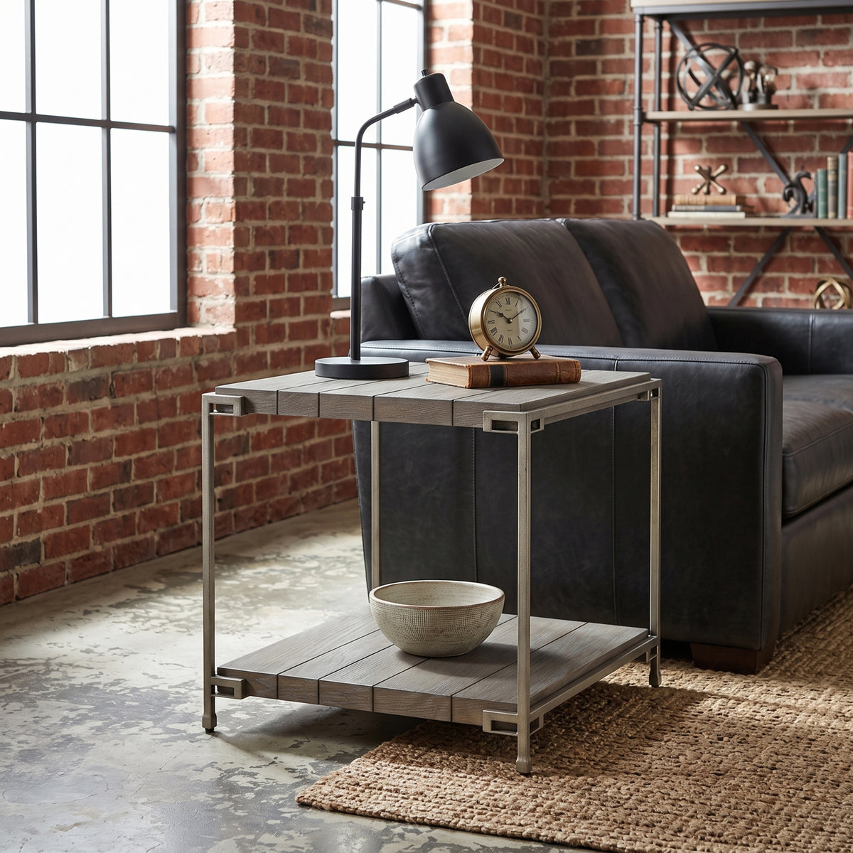 Roundhill Furniture Corbeta Metal Frame Wood Living Room End Table with Shelf, Aged Graphite