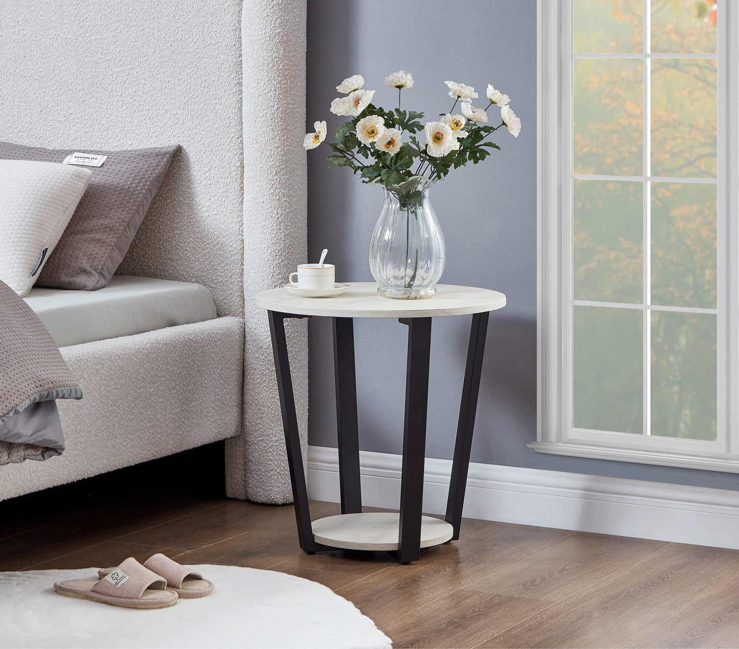 Roundhill Furniture Elysian Contemporary Round End Table with Shelf