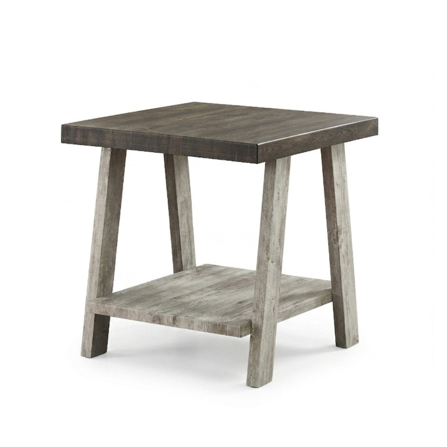 Athens Contemporary Two-Tone Wood Shelf End Table in Weathered Walnut and Gray