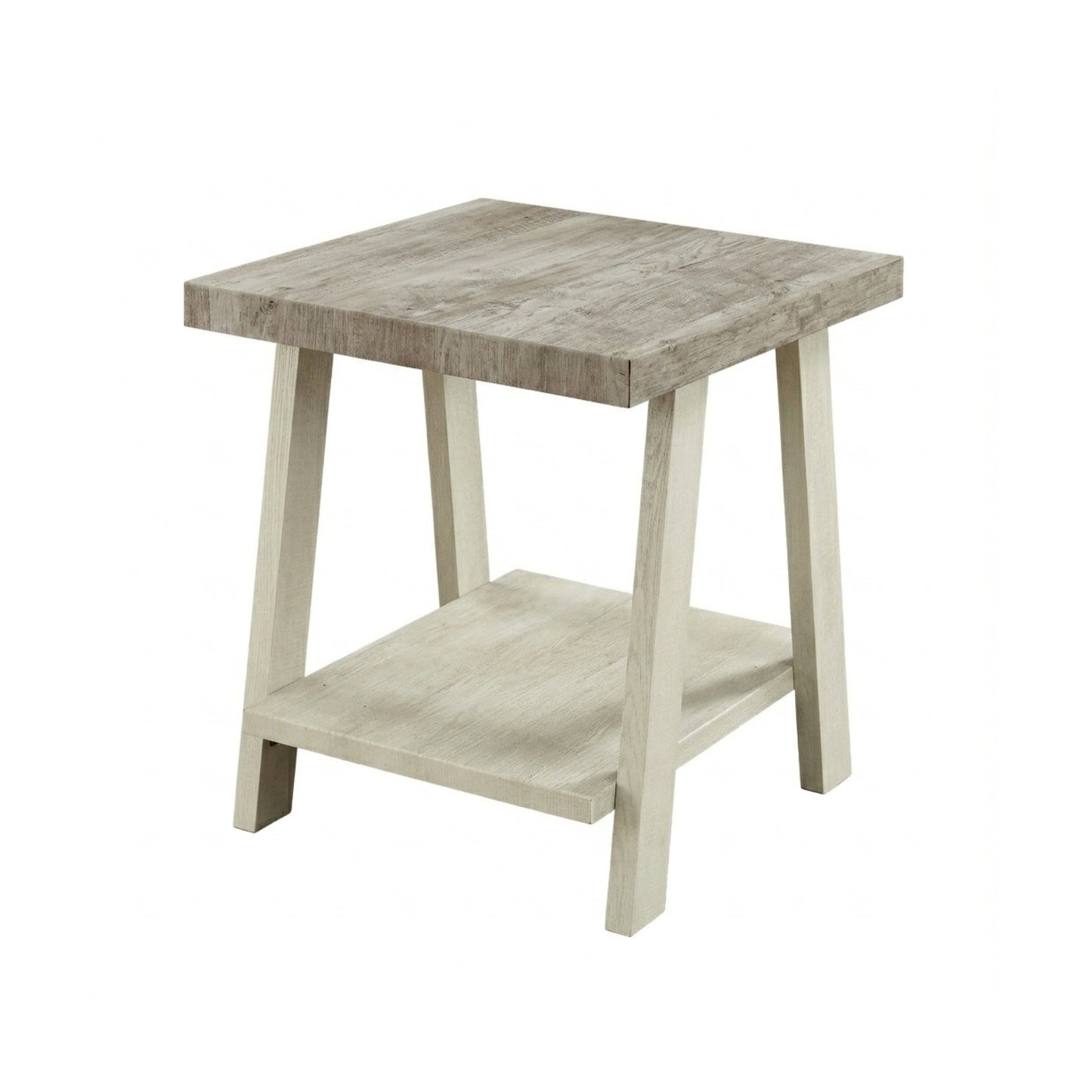 Athens Contemporary Two-Tone Wood Shelf End Table in Weathered Gray and Beige