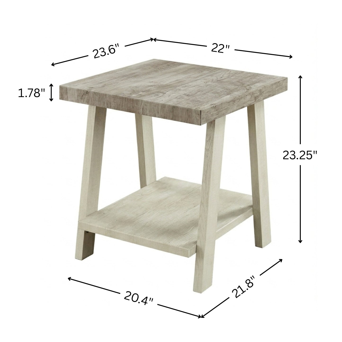 Athens Contemporary Two-Tone Wood Shelf End Table in Weathered Gray and Beige