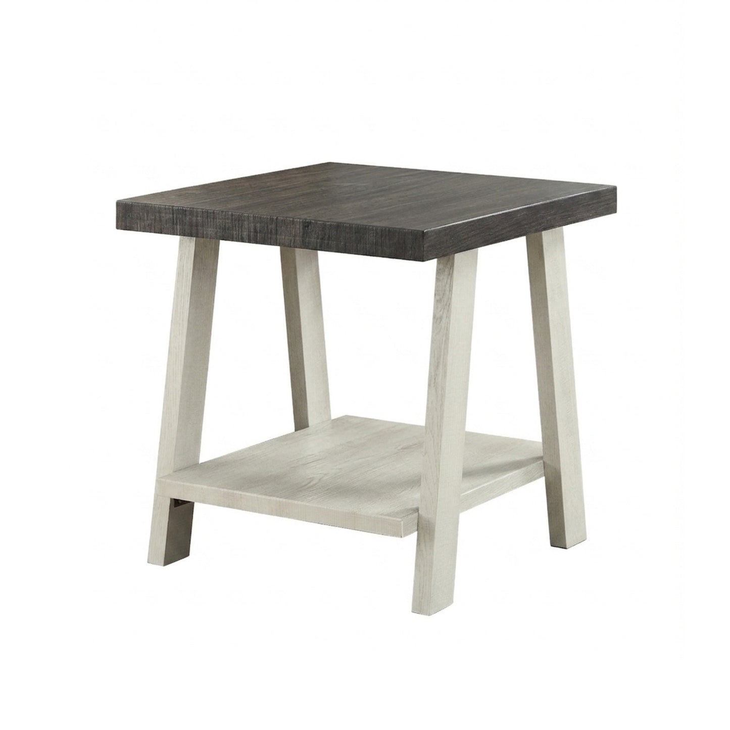 Athens Contemporary Two-Tone Wood Shelf End Table in Weathered Charcoal and Beige