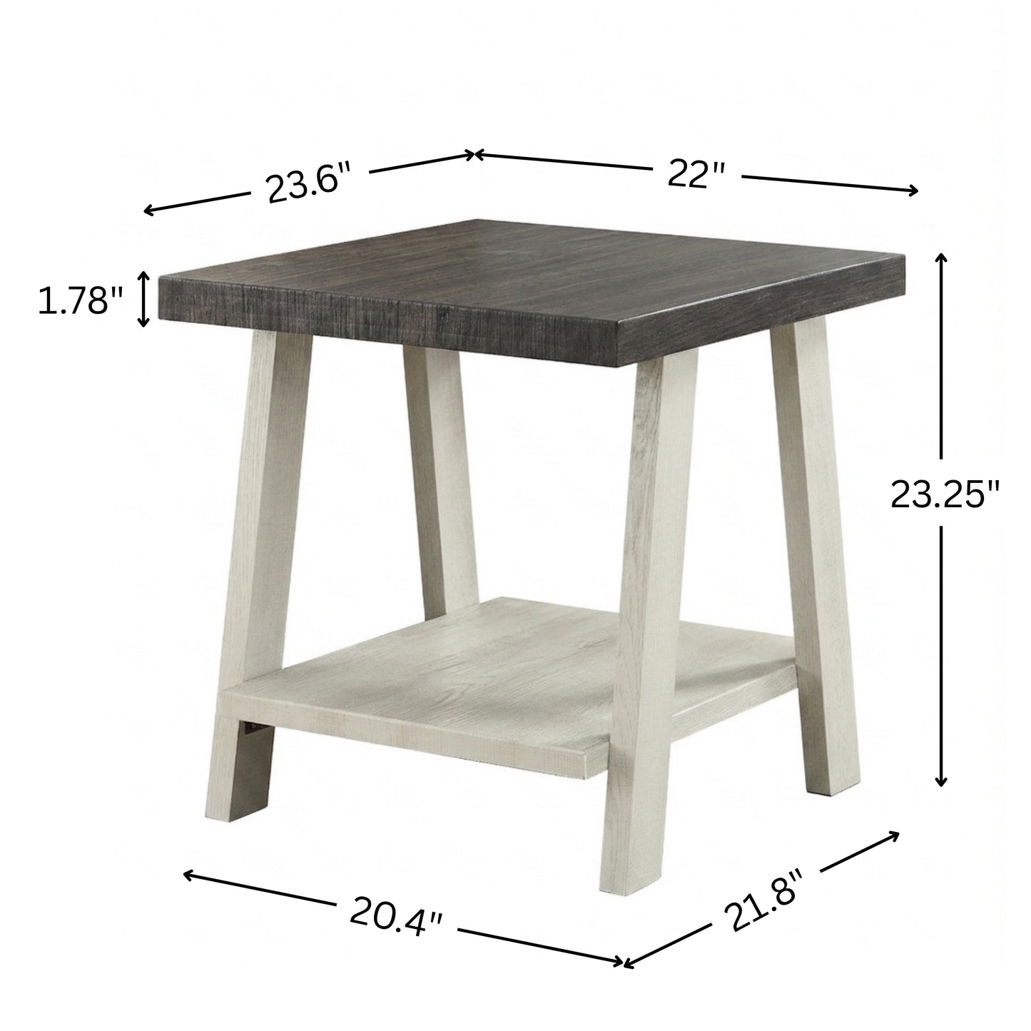 Athens Contemporary Two-Tone Wood Shelf End Table in Weathered Charcoal and Beige