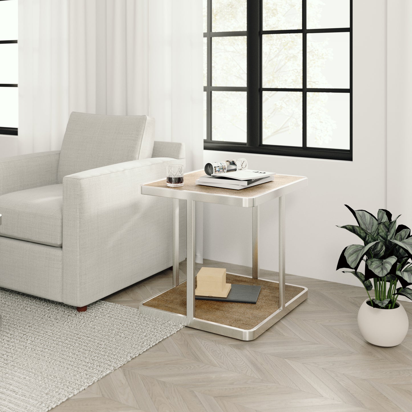 Roundhill Furniture Allan Contemporary Square End Table, Nightstand, Brown