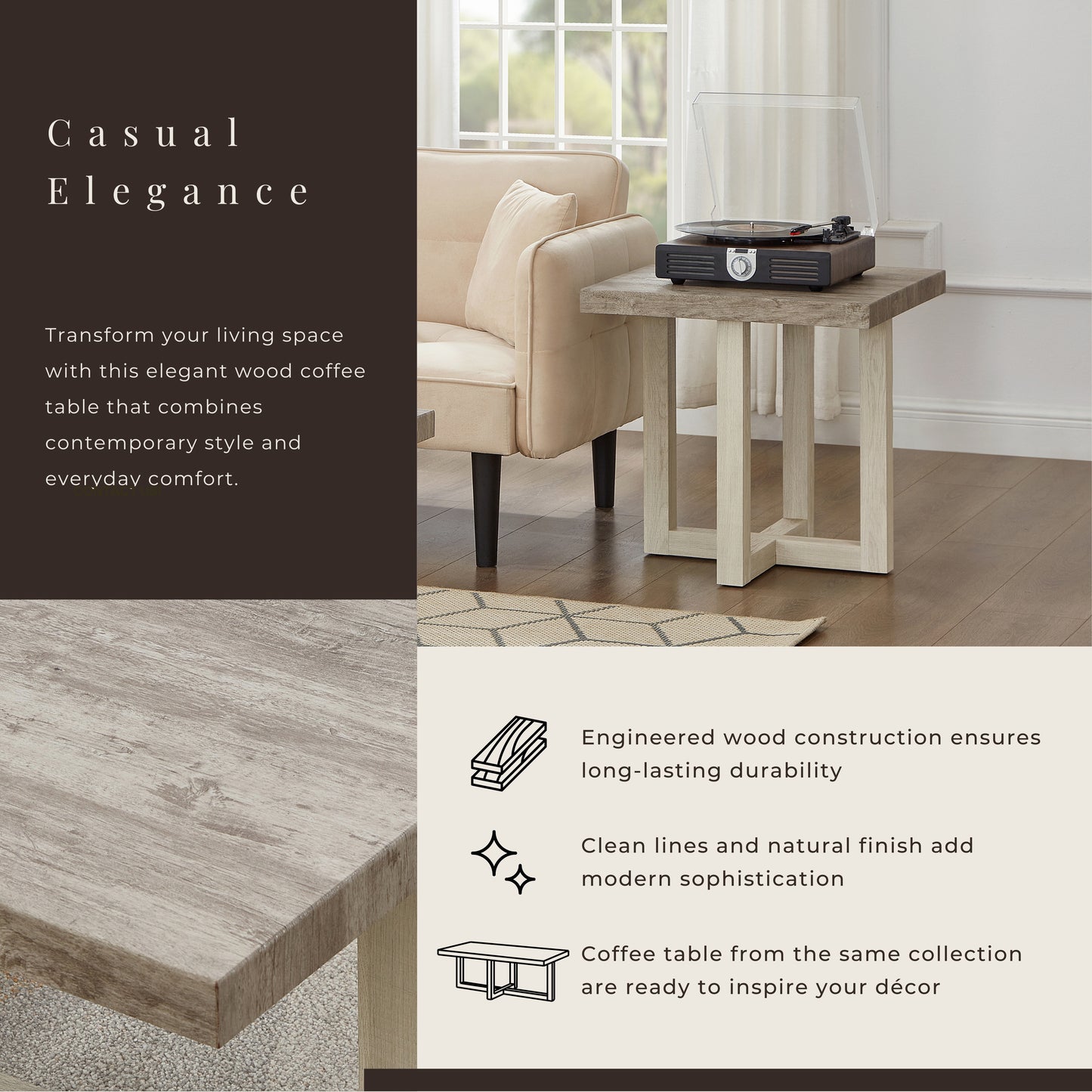 Roundhill Furniture Luno Contemporary End Table