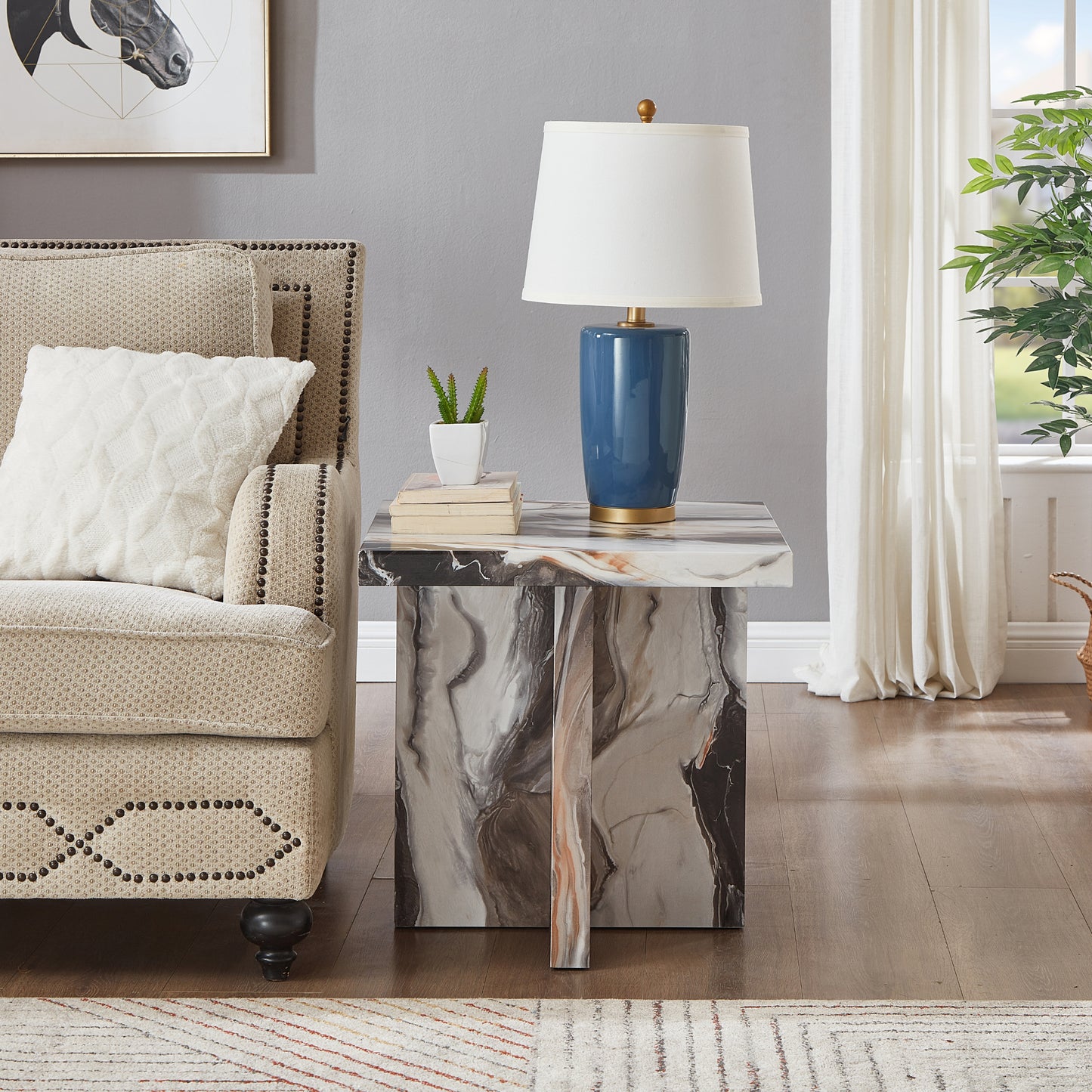 Annex & Co Cavira Modern Faux Marble Living Room End/Side Table