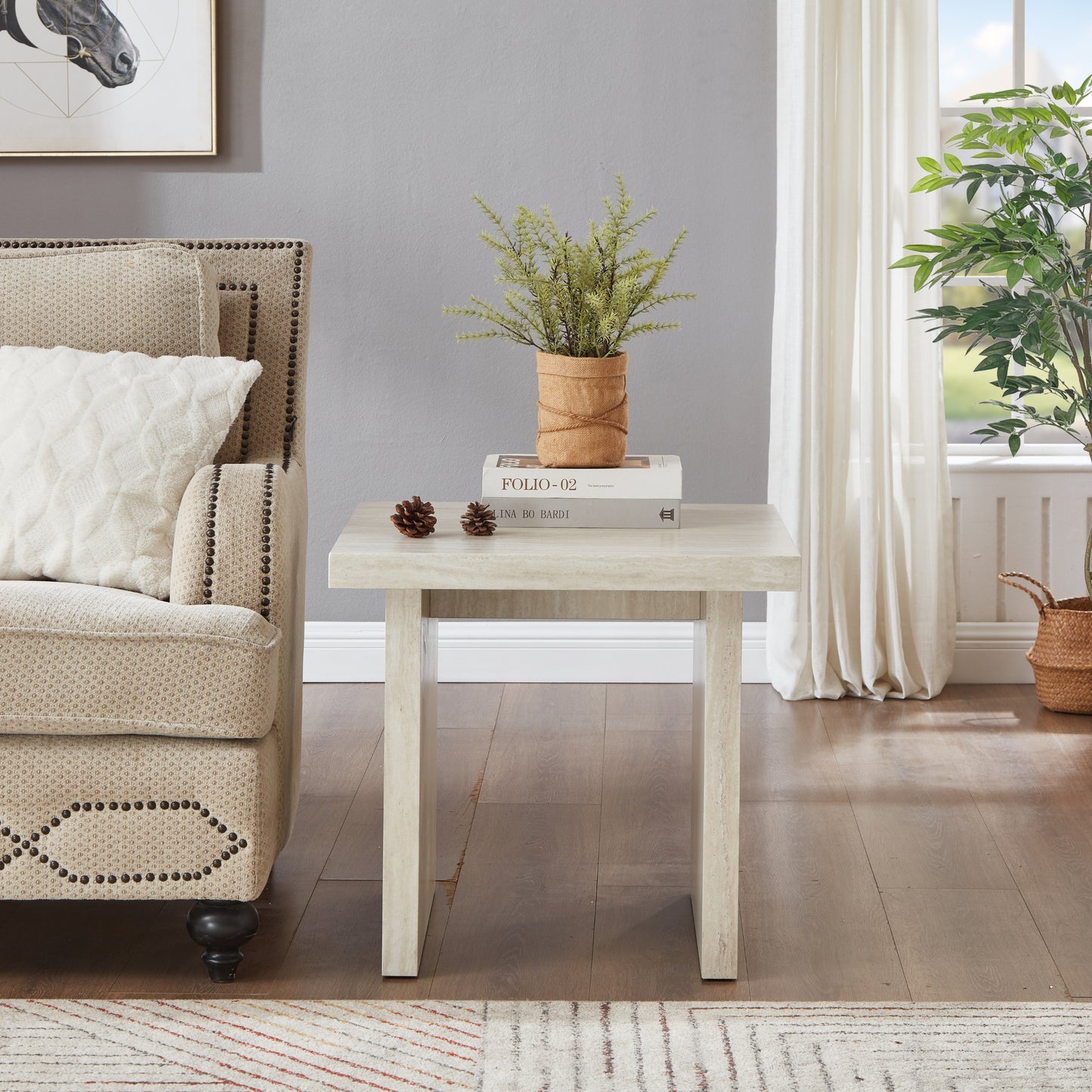 Annex & Co Cavira Modern Faux Marble Living Room End/Side Table