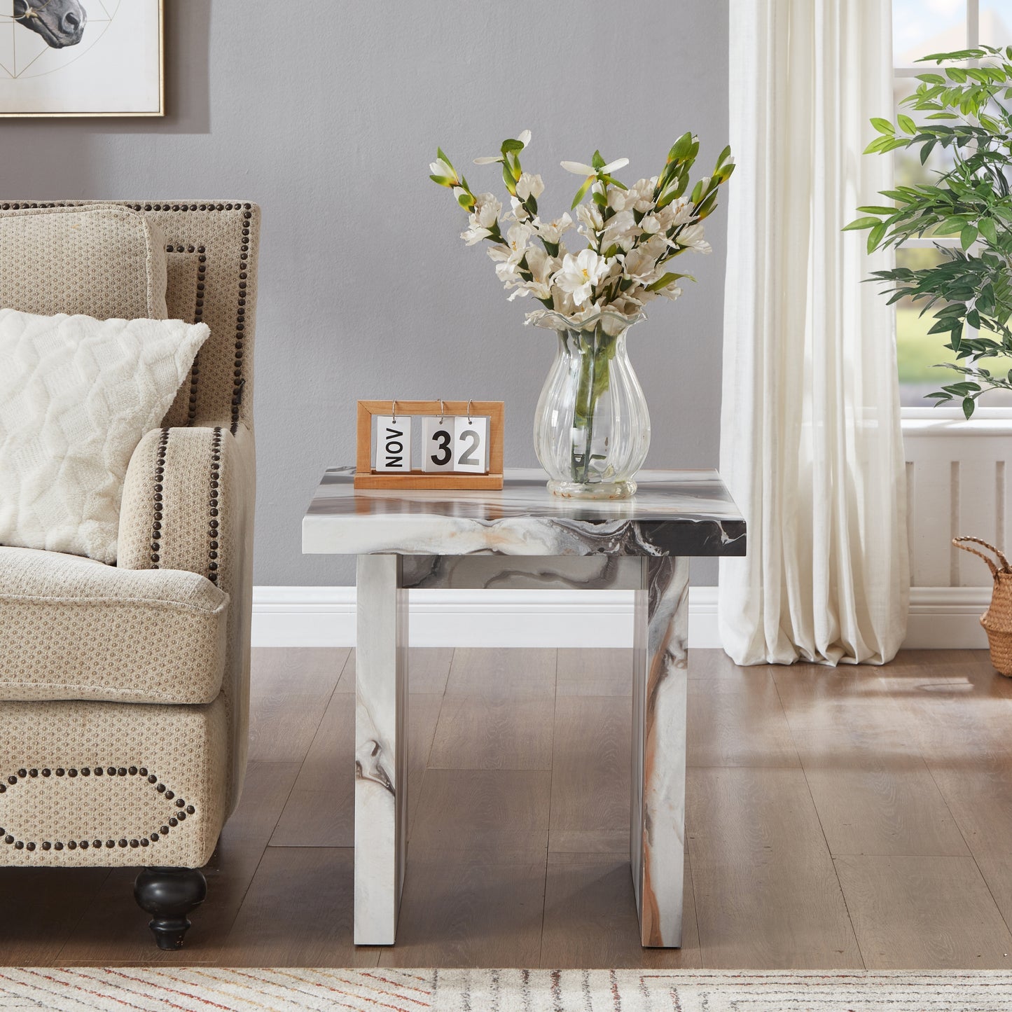 Annex & Co Cavira Modern Faux Marble Living Room End/Side Table