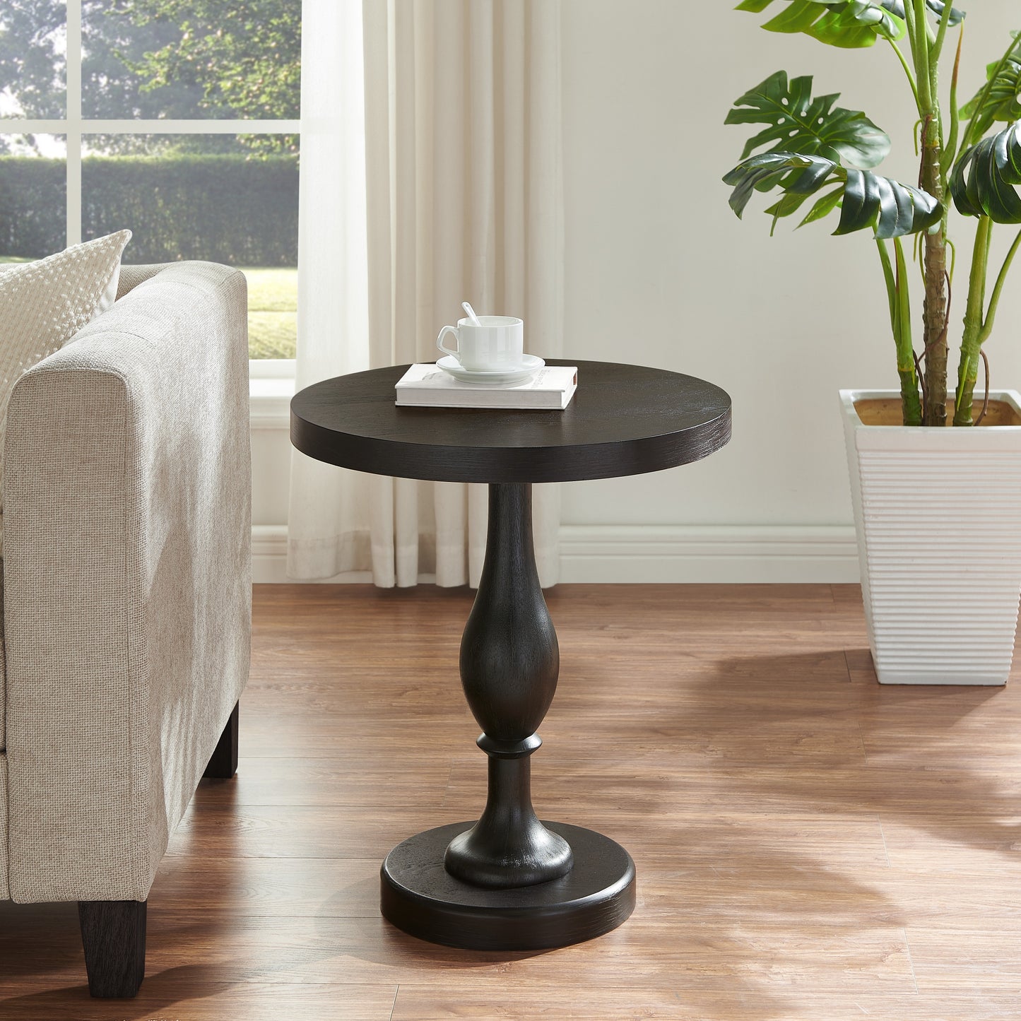 Roundhill Furniture Solmere 22" Round Wood Pedestal End Table