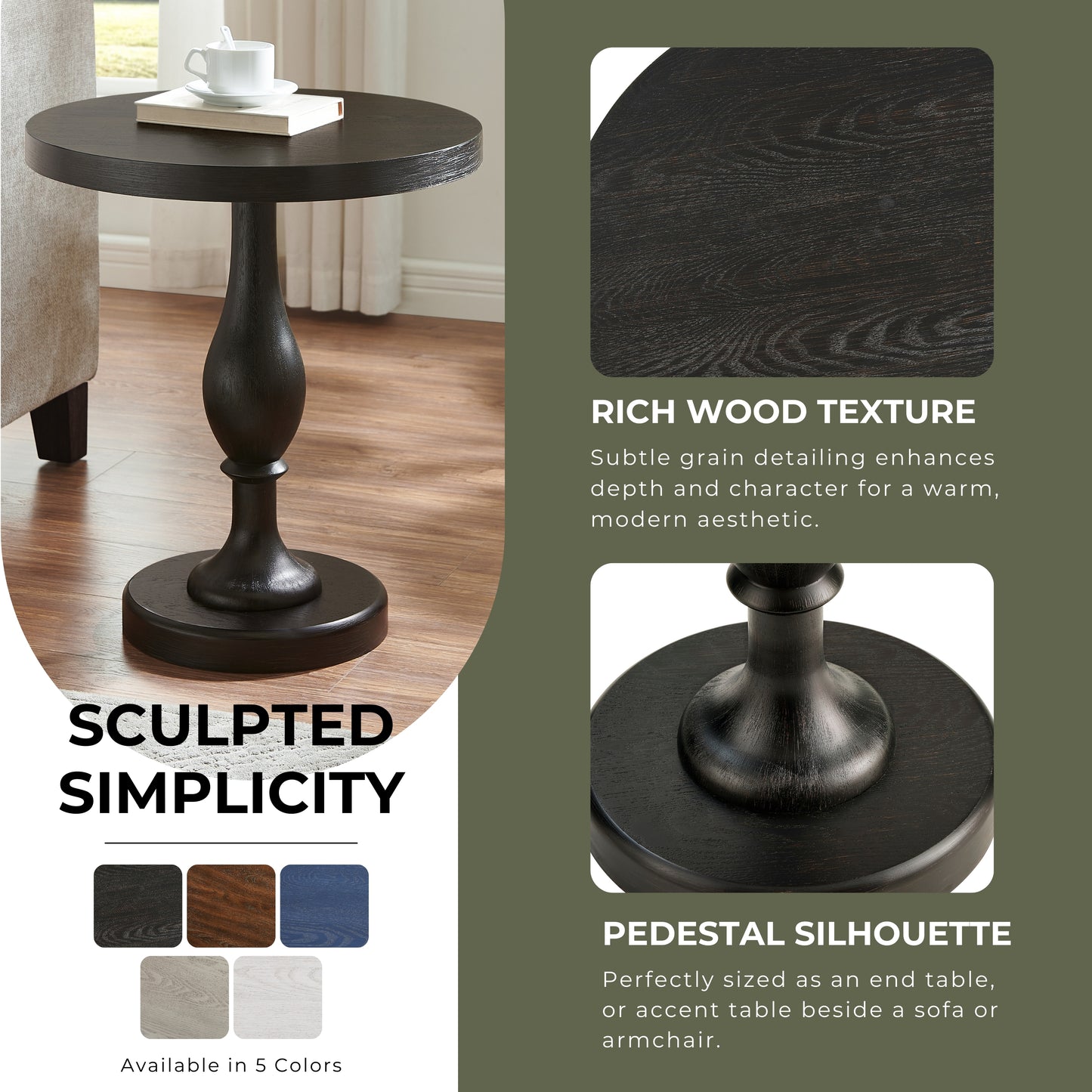 Roundhill Furniture Solmere 22" Round Wood Pedestal End Table