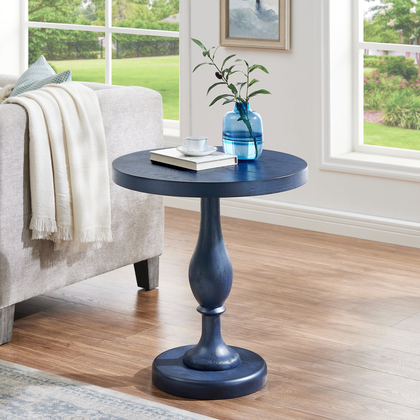 Roundhill Furniture Solmere 22" Round Wood Pedestal End Table