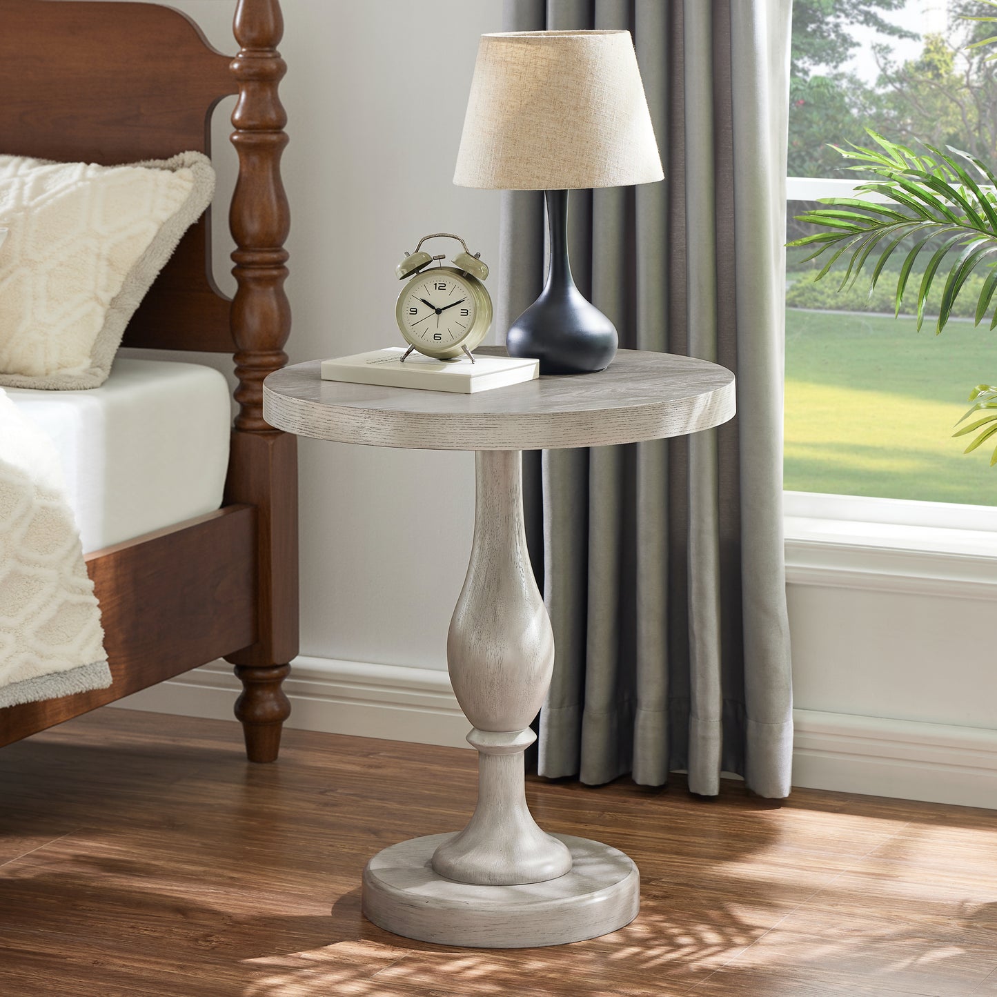 Roundhill Furniture Solmere 22" Round Wood Pedestal End Table