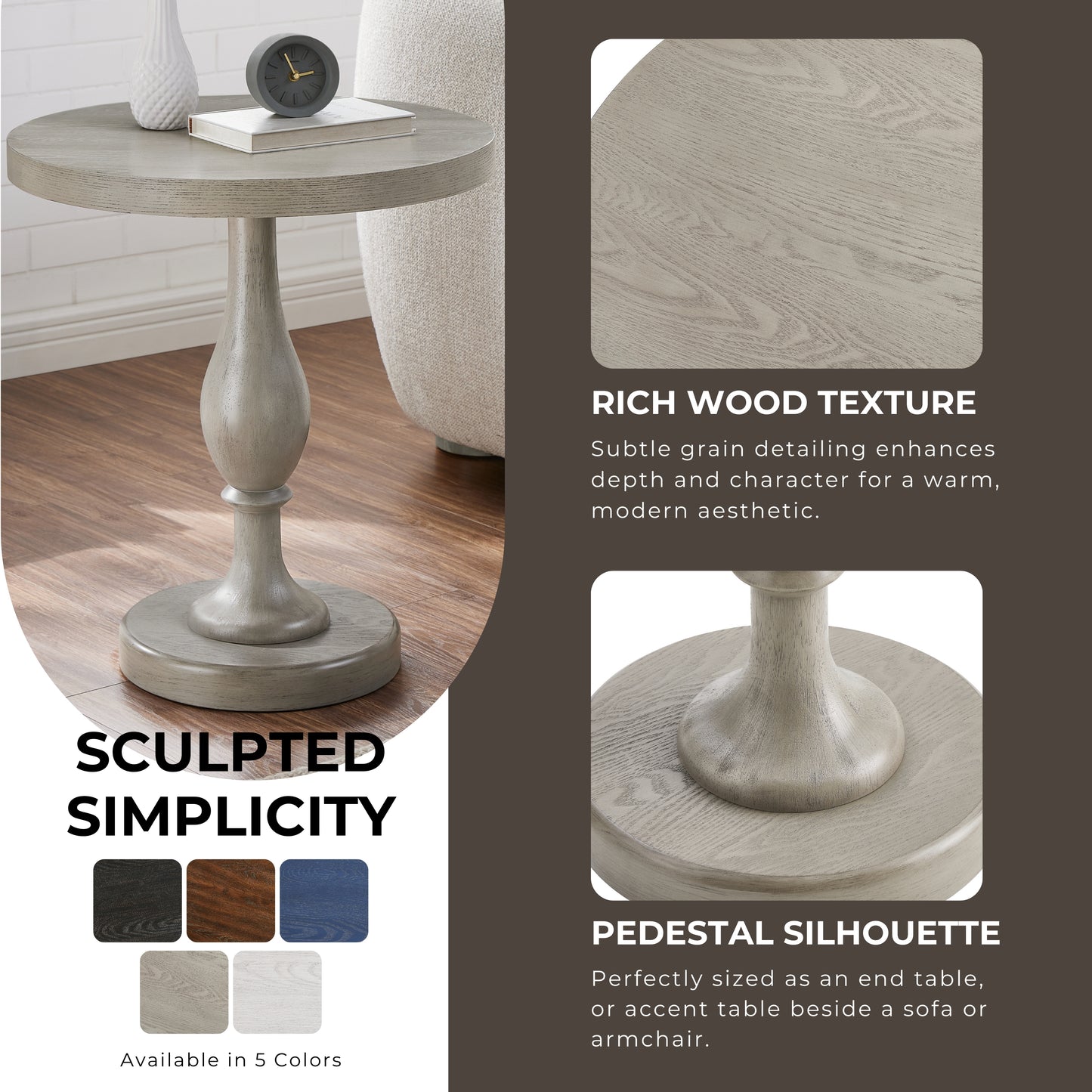 Roundhill Furniture Solmere 22" Round Wood Pedestal End Table