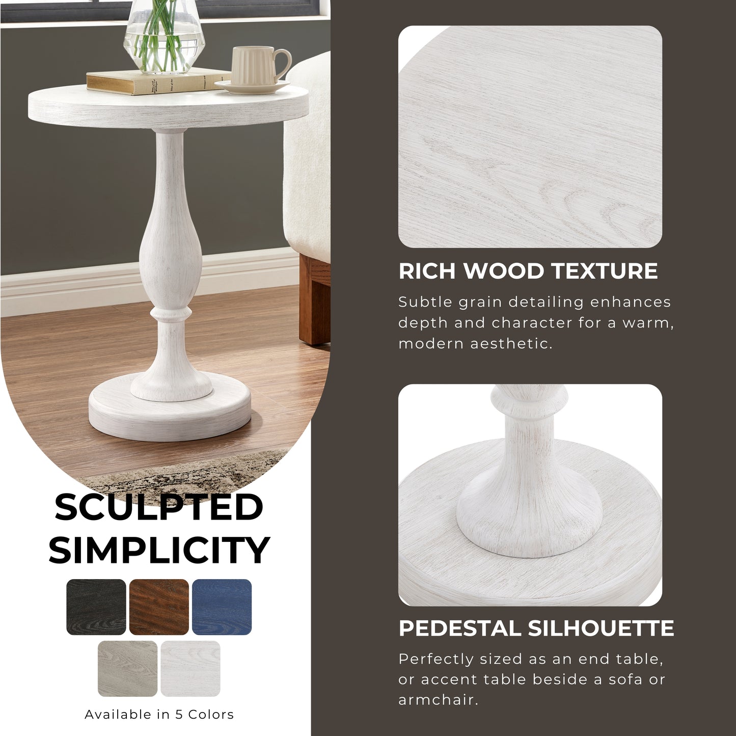 Roundhill Furniture Solmere 22" Round Wood Pedestal End Table
