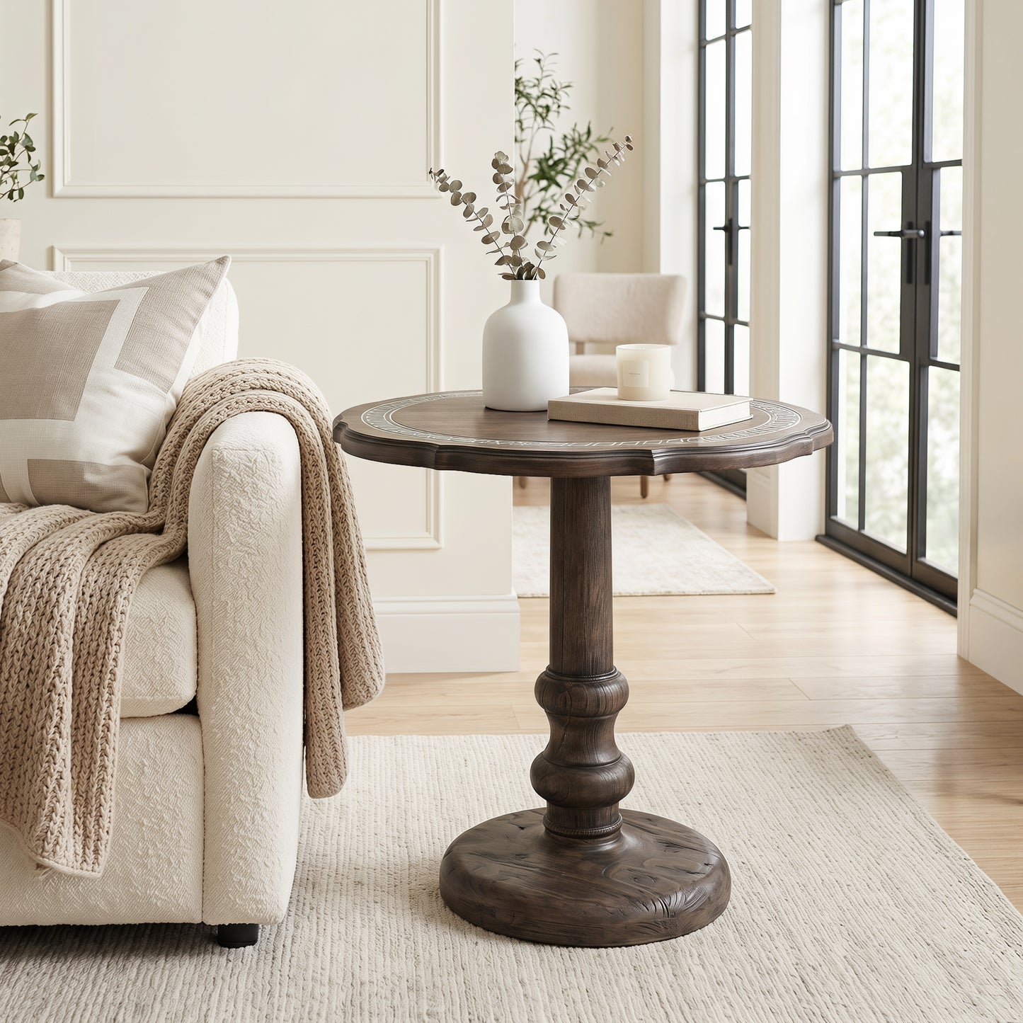 Roundhill Furniture Marlow Solid Mango Wood Pedestal End Table