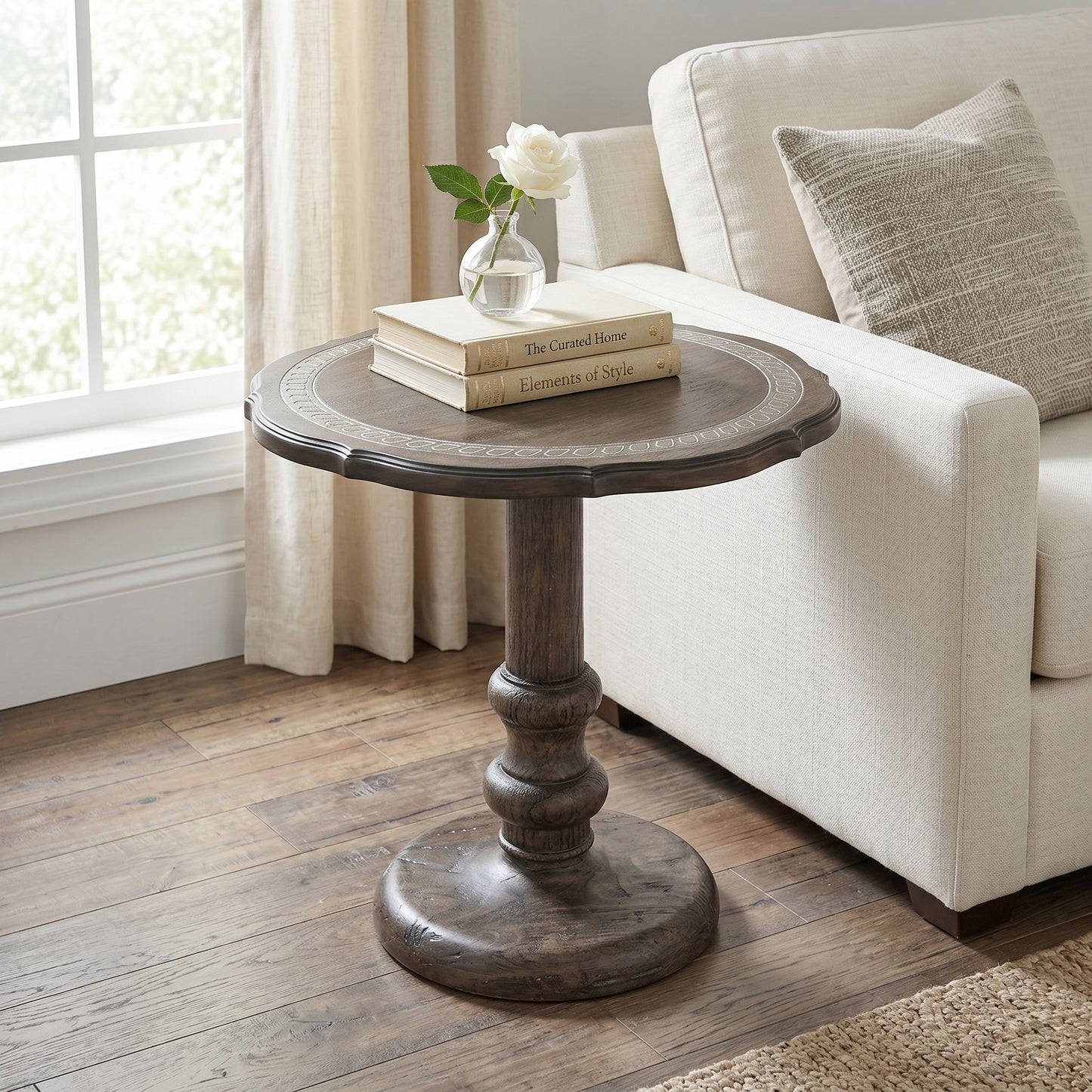 Roundhill Furniture Marlow Solid Mango Wood Pedestal End Table