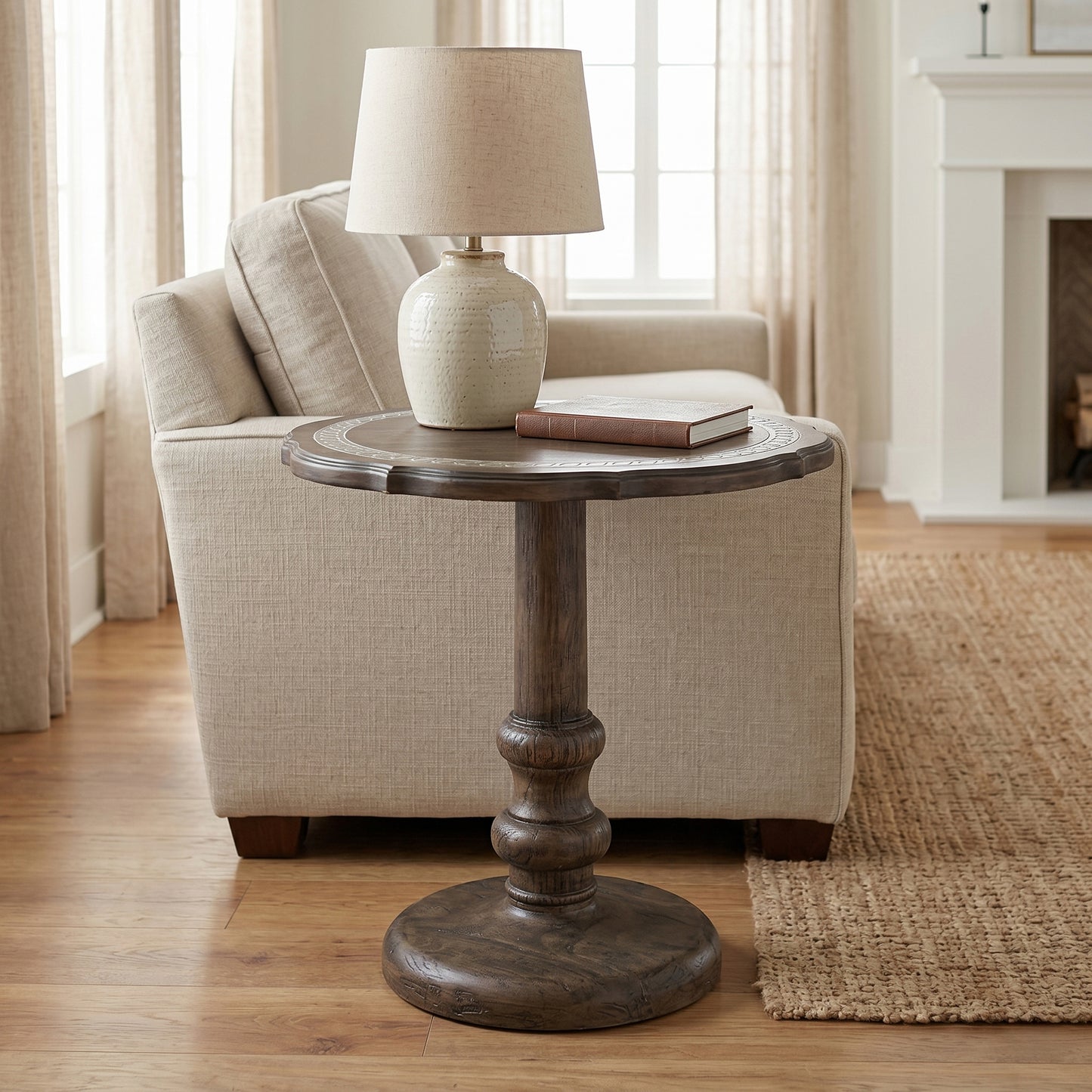 Roundhill Furniture Marlow Solid Mango Wood Pedestal End Table
