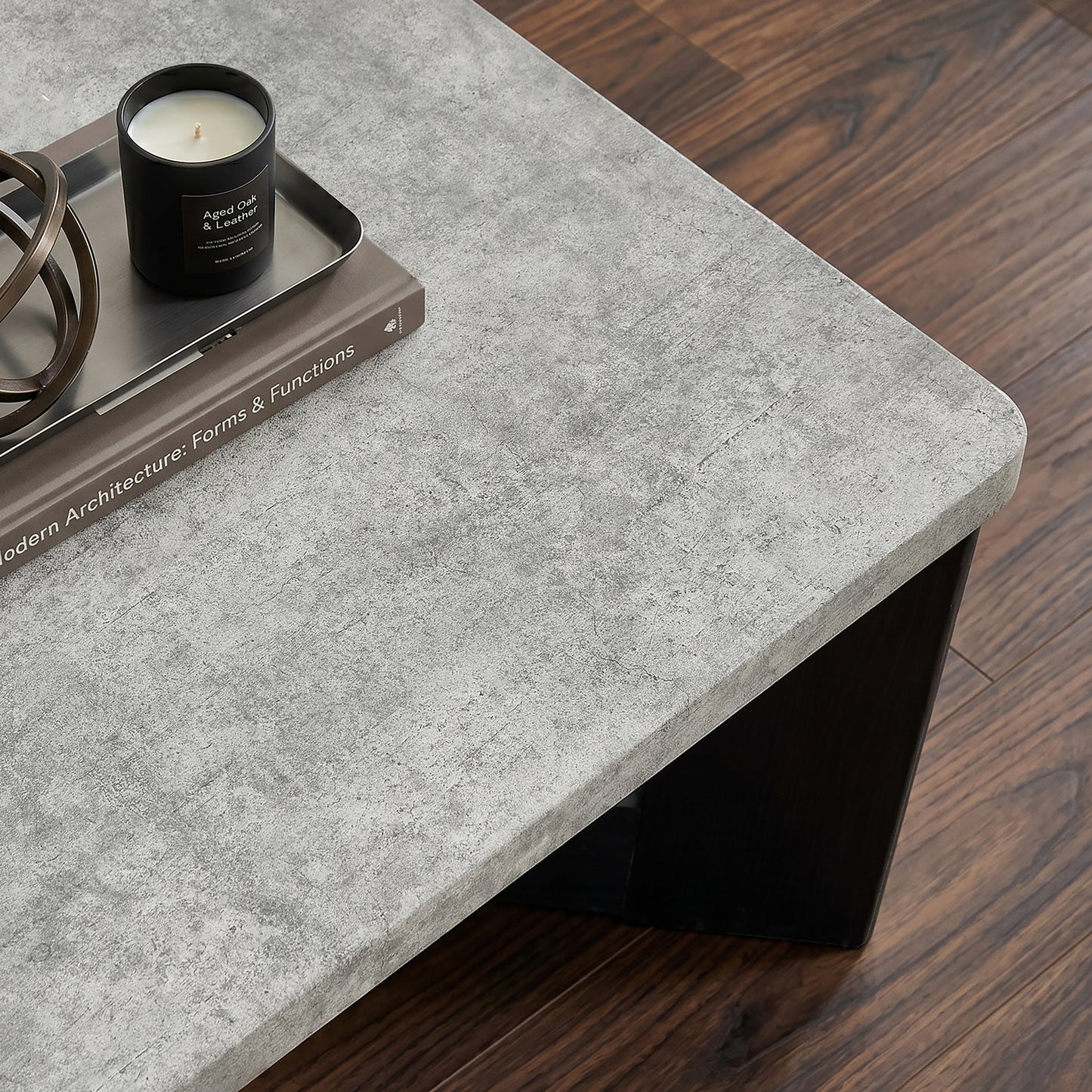 Roundhill Furniture Levitus Modern Square End Table, Faux Concrete Tabletop with Black Wood Grain Finish