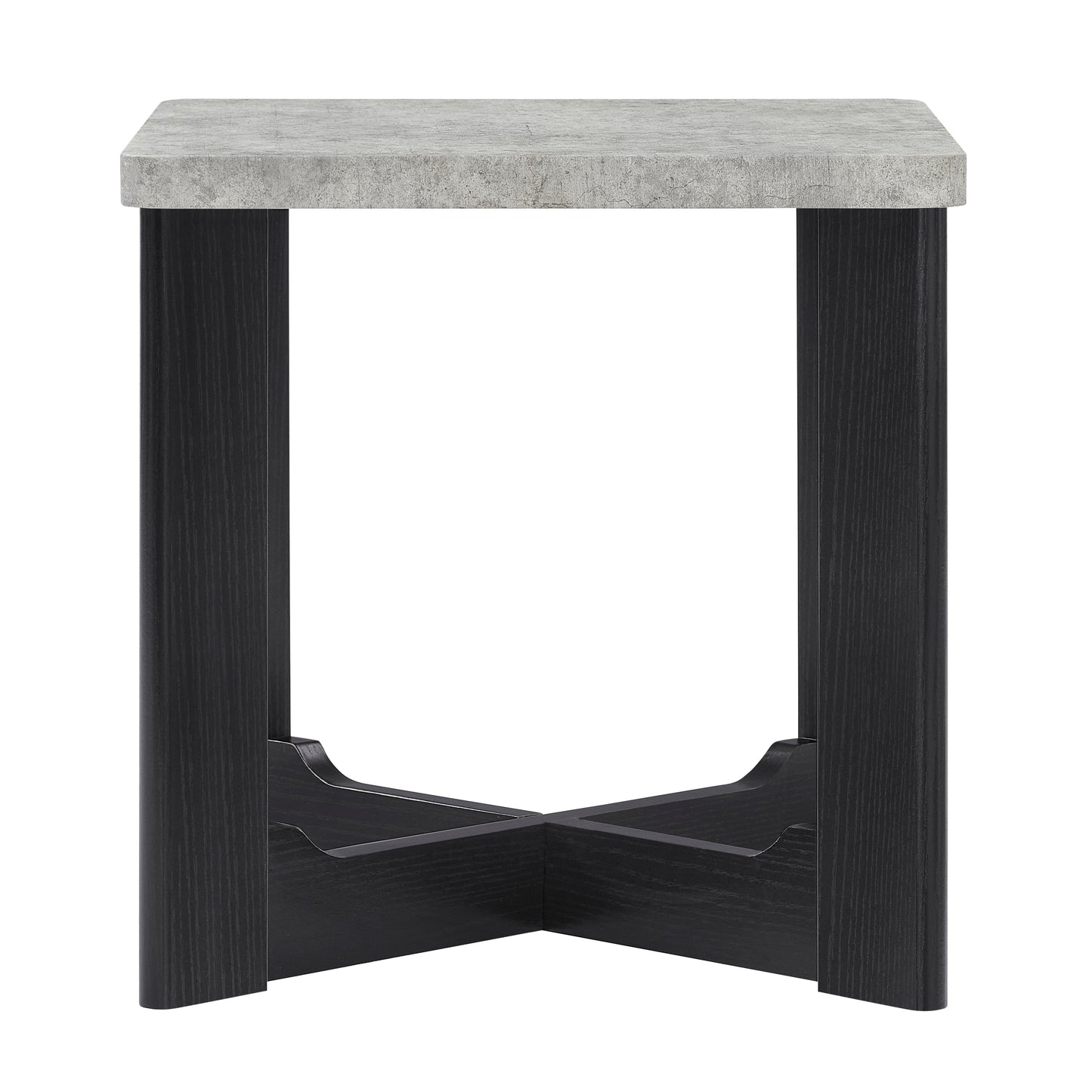 Roundhill Furniture Levitus Modern Square End Table, Faux Concrete Tabletop with Black Wood Grain Finish