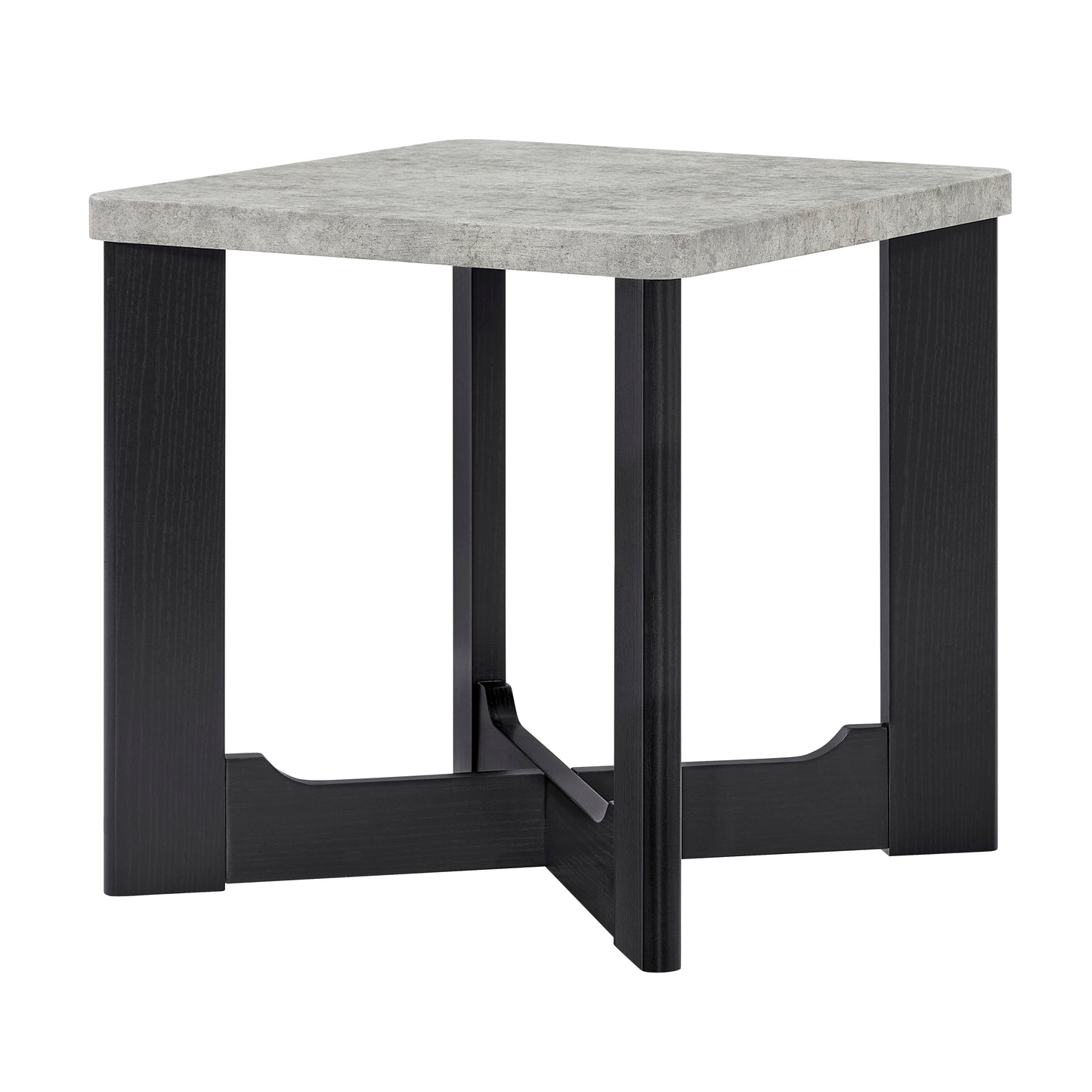 Roundhill Furniture Levitus Modern Square End Table, Faux Concrete Tabletop with Black Wood Grain Finish