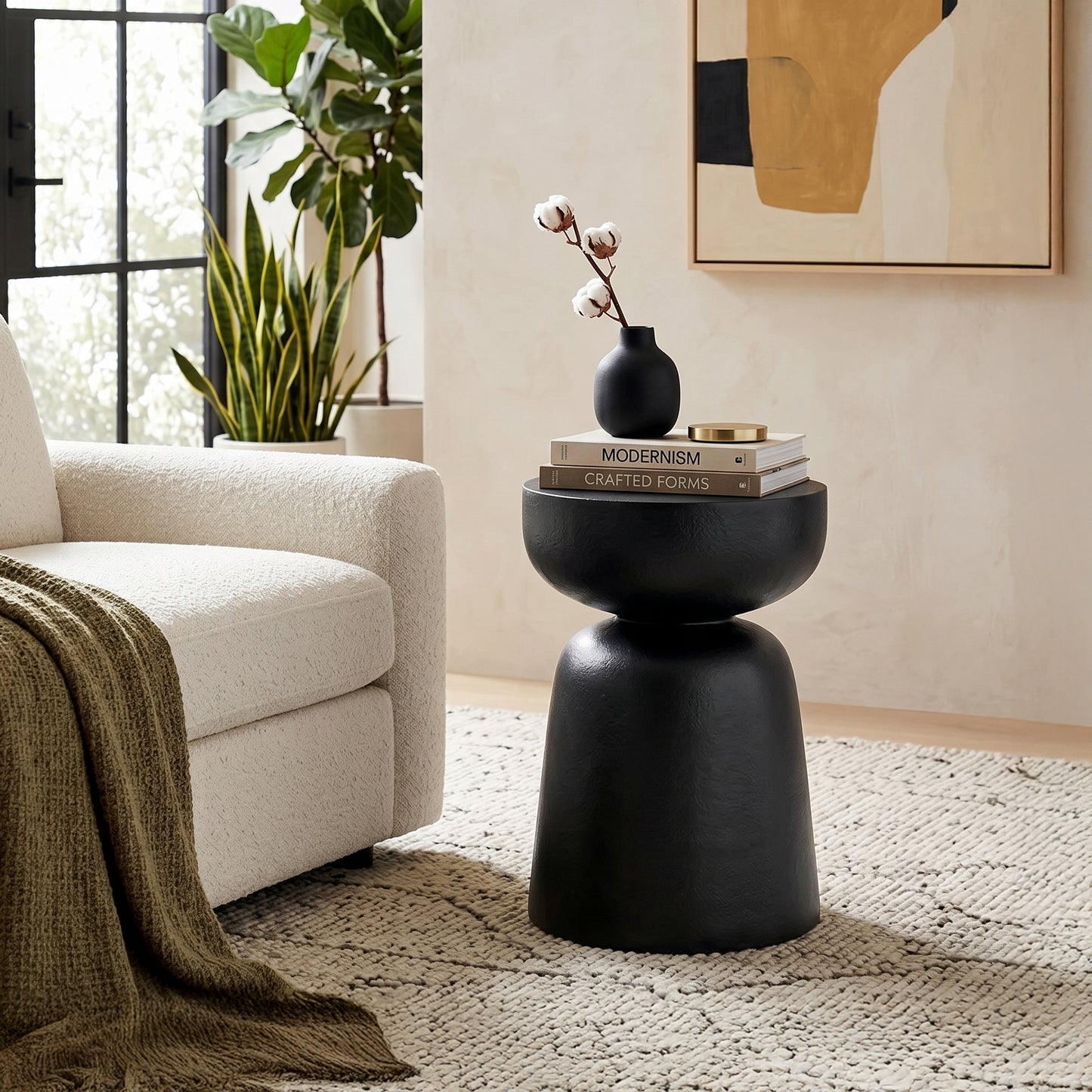 Roundhill Furniture Liora Indoor/Outdoor Sculptural Black End Table