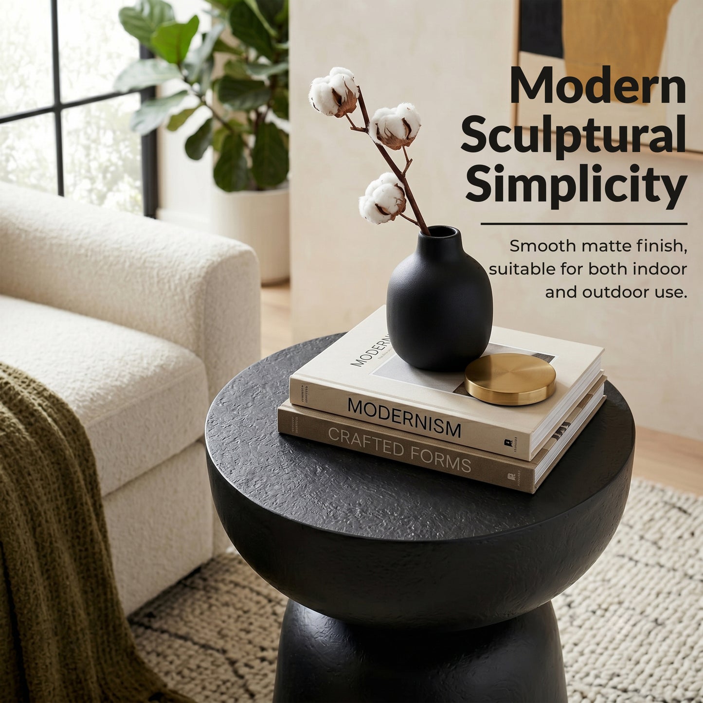 Roundhill Furniture Liora Indoor/Outdoor Sculptural Black End Table