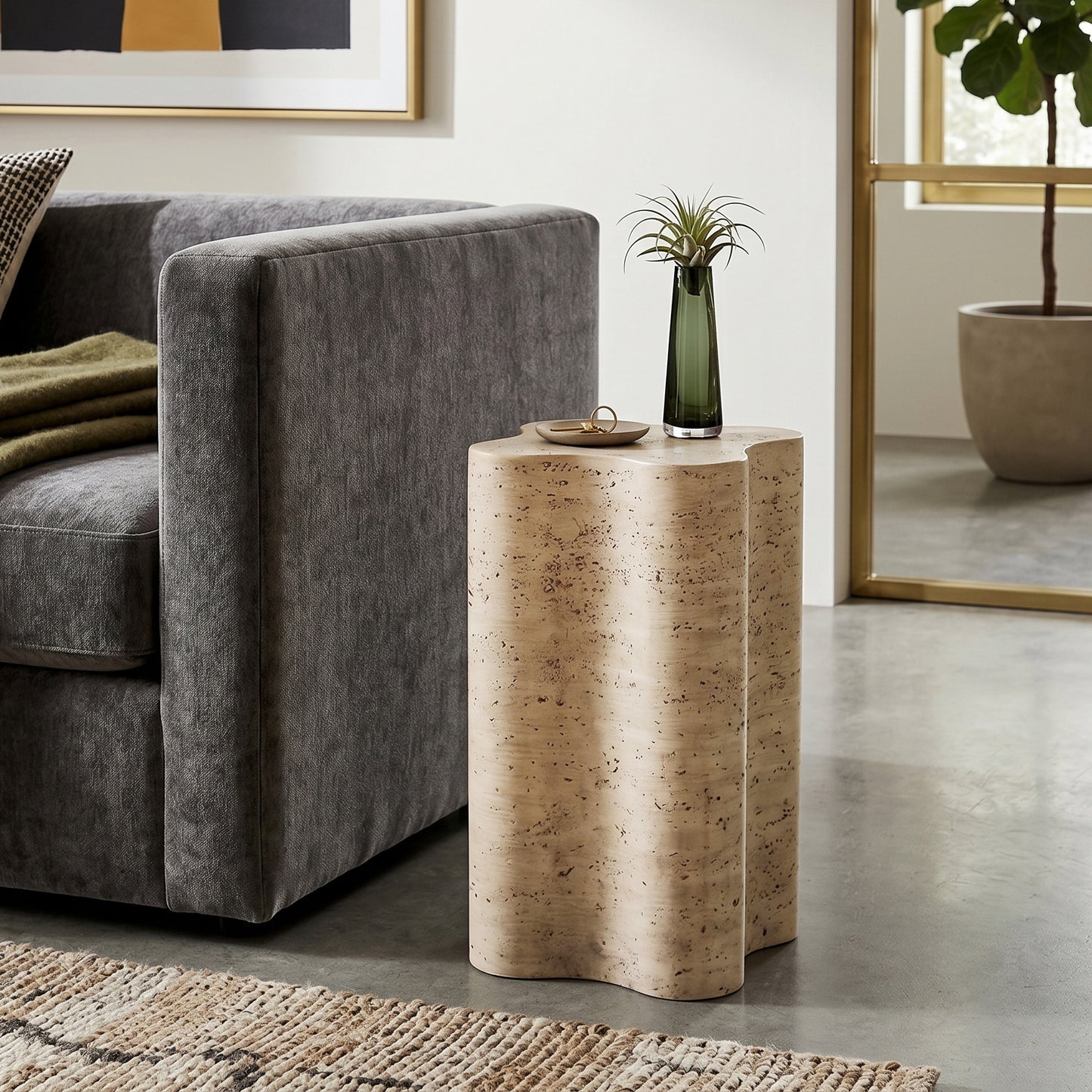 Roundhill Furniture Vallo Indoor/Outdoor Faux Travertine End Table