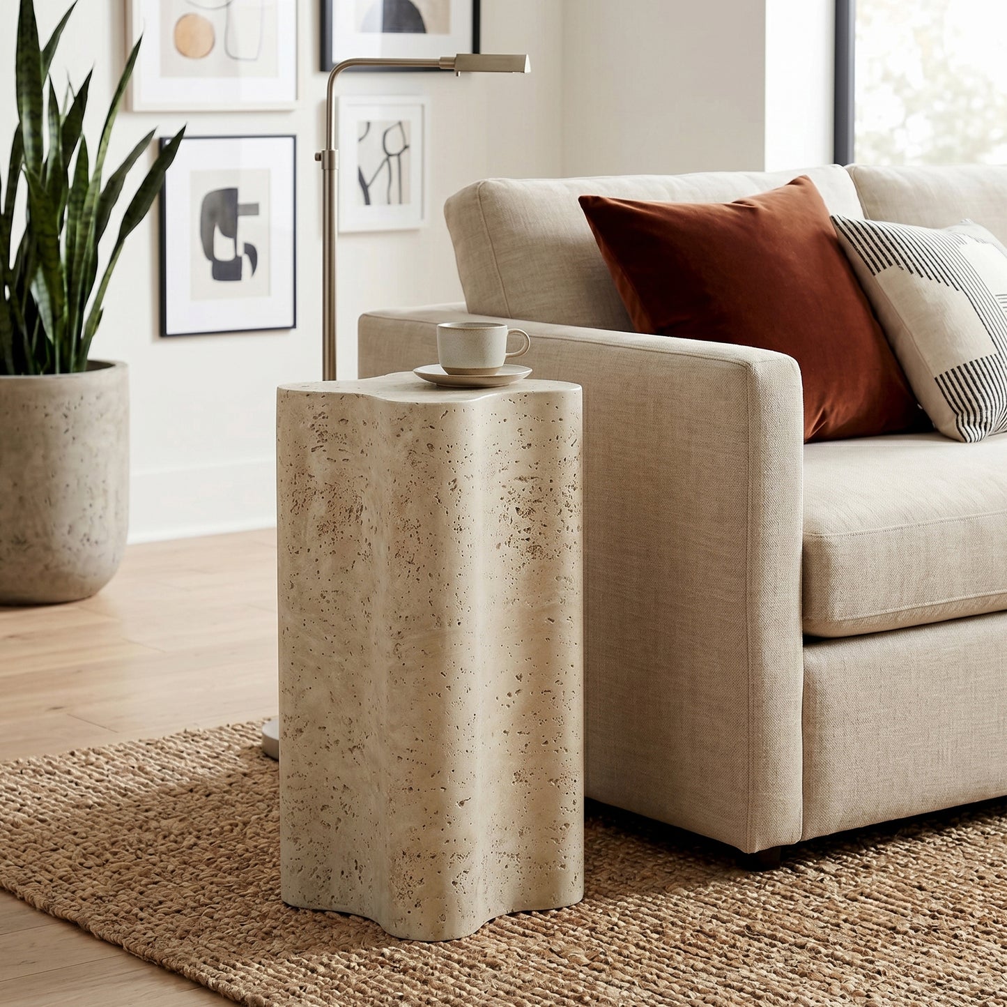 Roundhill Furniture Vallo Indoor/Outdoor Faux Travertine End Table