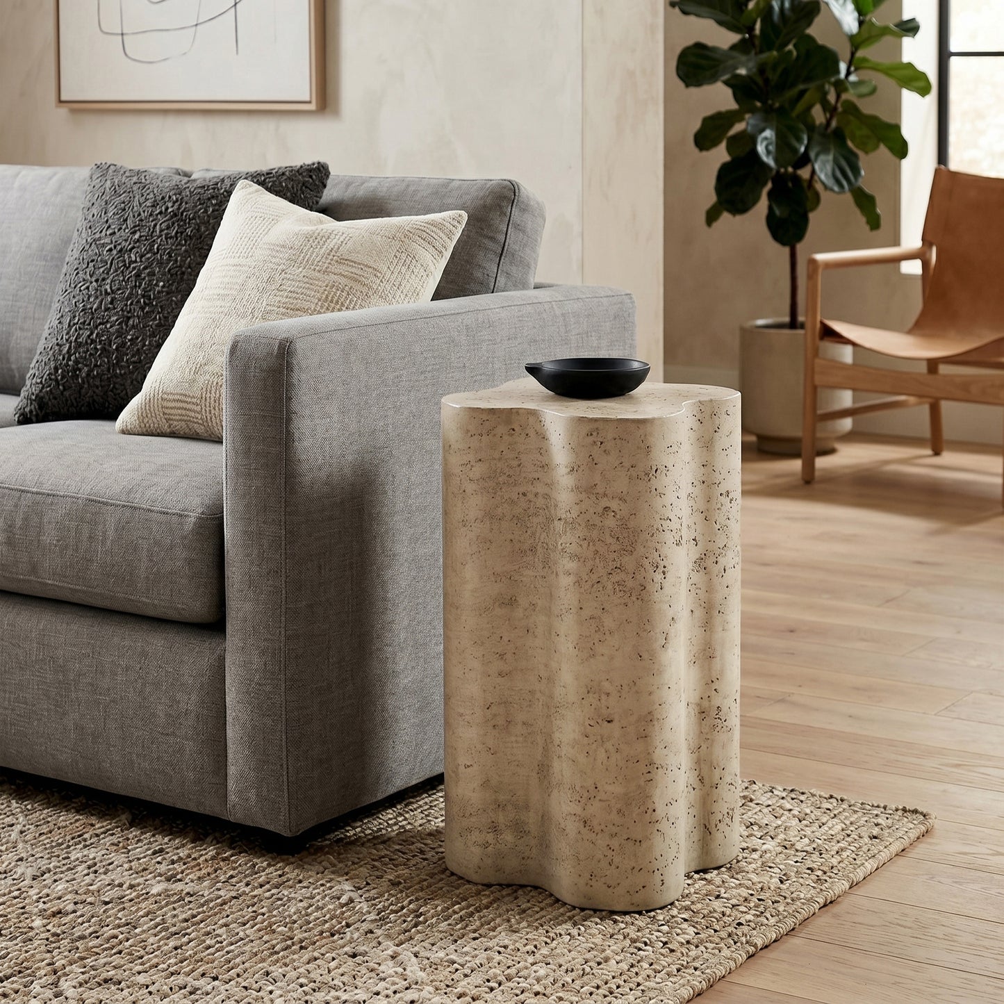 Roundhill Furniture Vallo Indoor/Outdoor Faux Travertine End Table