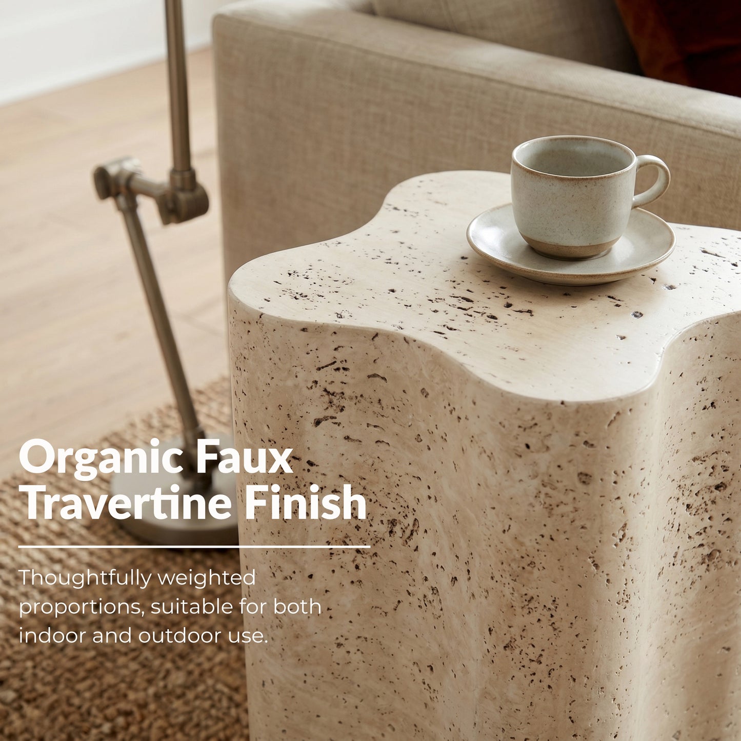 Roundhill Furniture Vallo Indoor/Outdoor Faux Travertine End Table