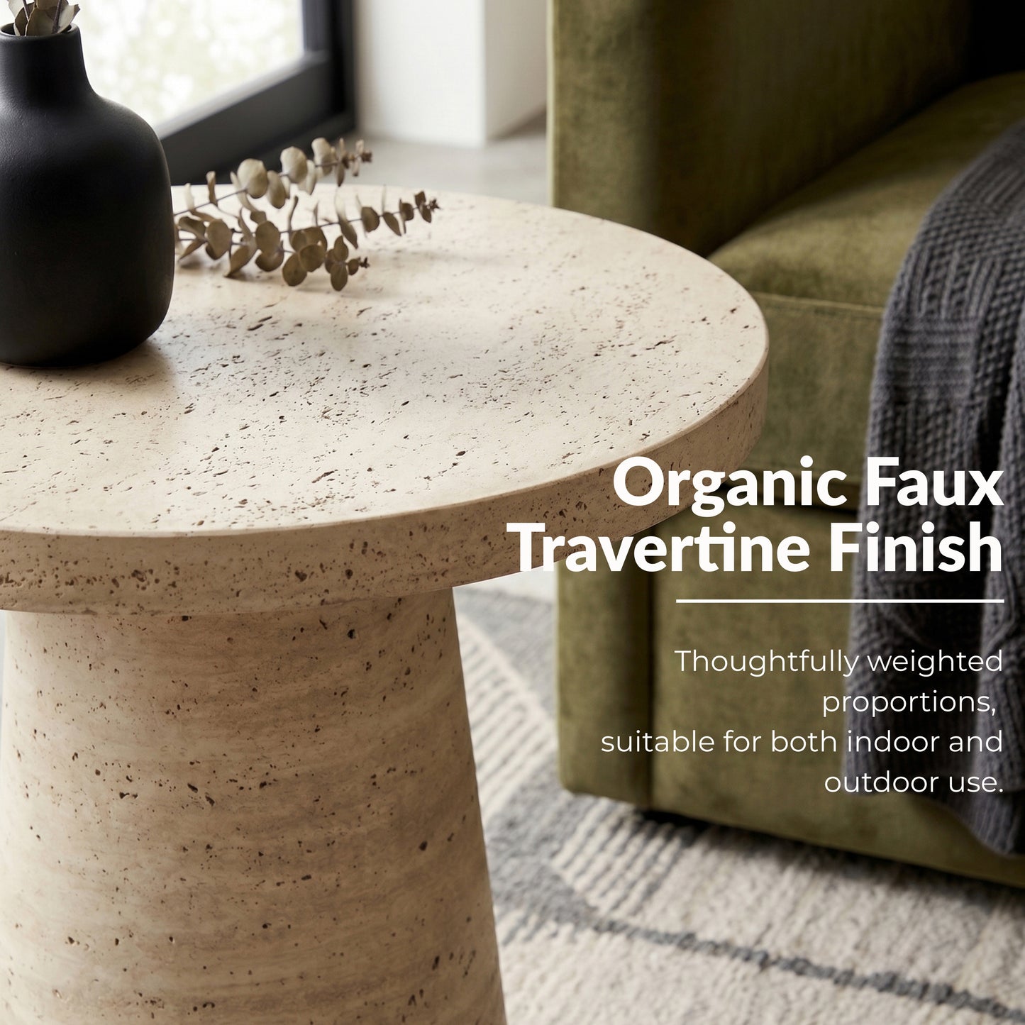 Roundhill Furniture Cortelle Indoor/Outdoor Faux Travertine Round End Table