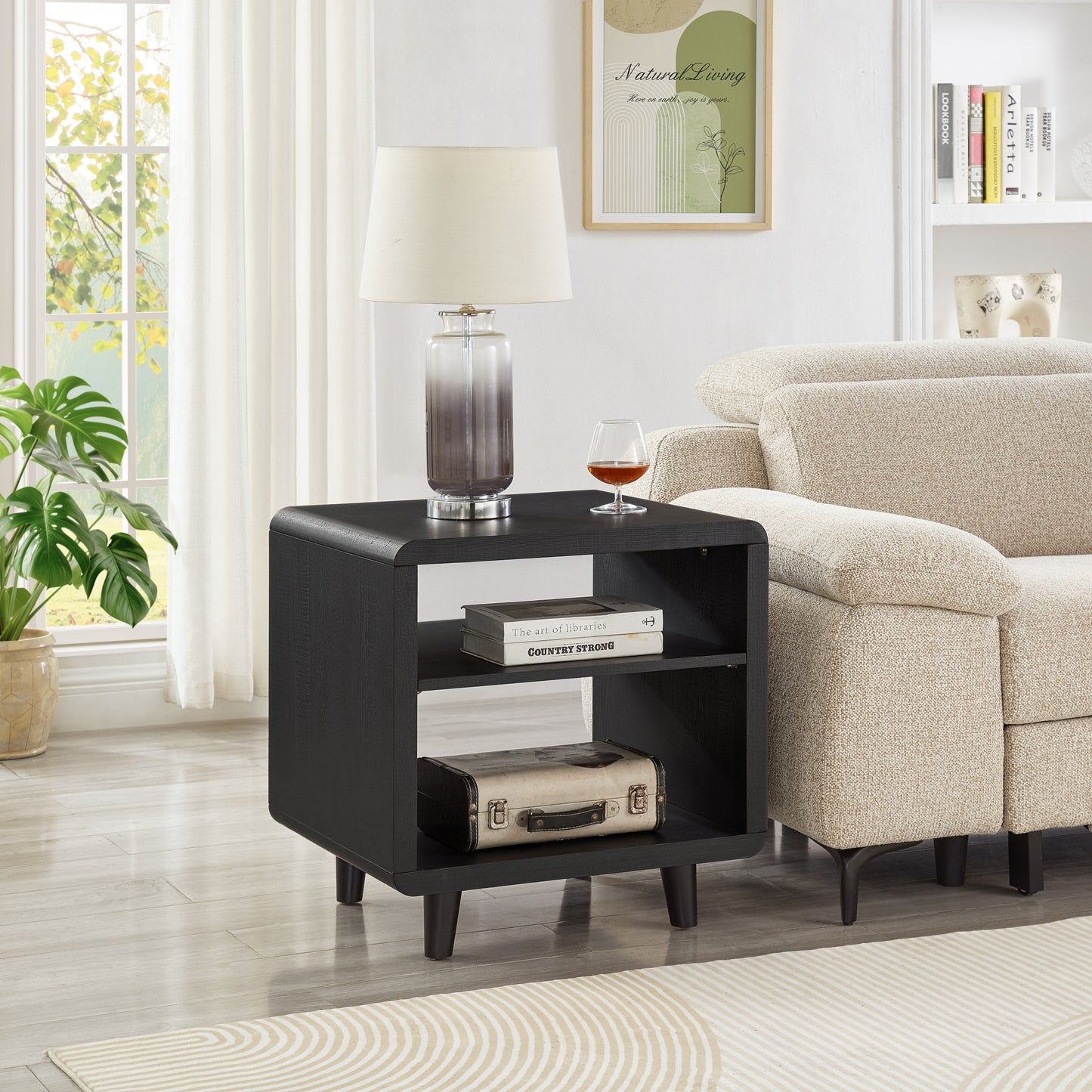Roundhill Furniture Lux Modern Wood Shelf Side Table, Bedside Nightstand