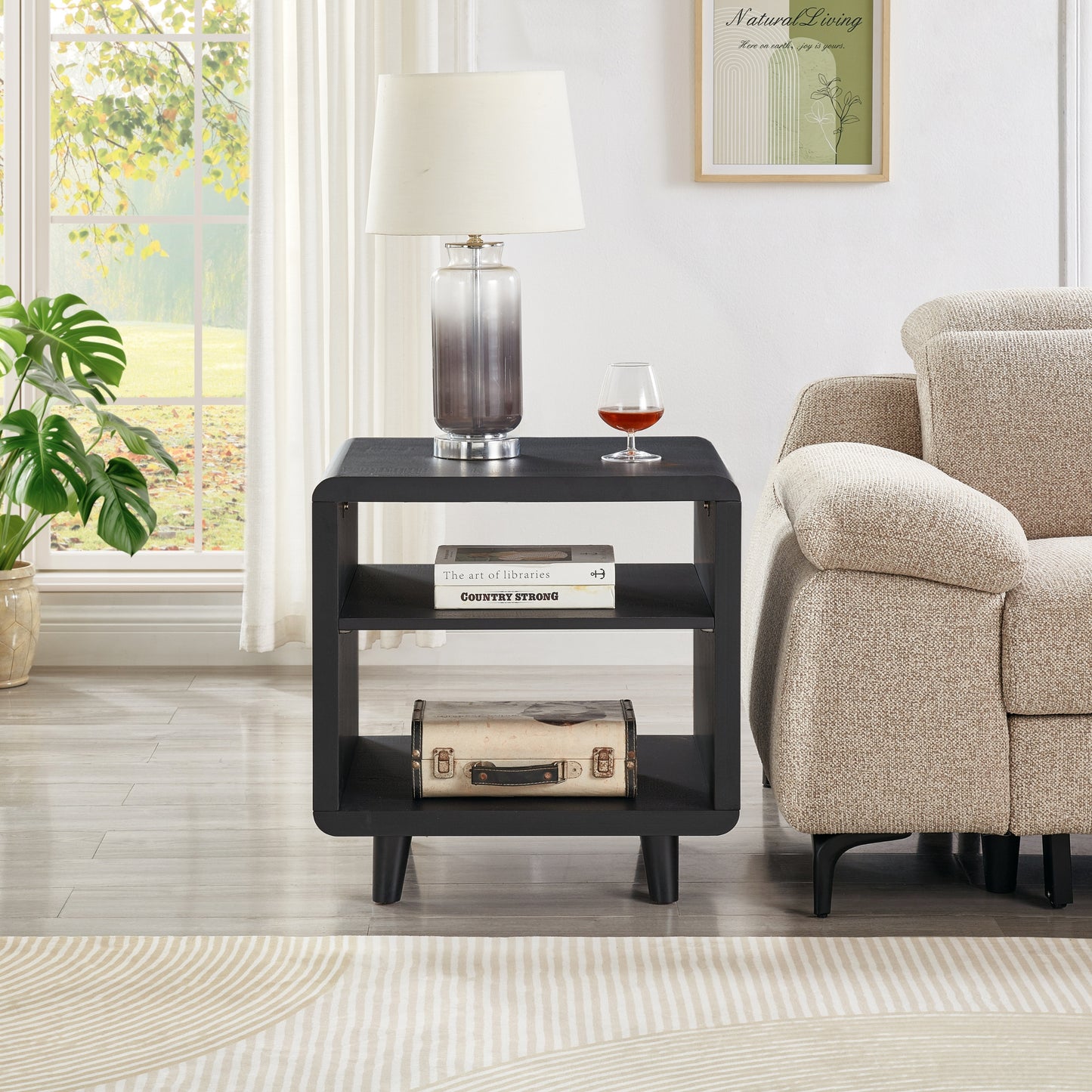 Roundhill Furniture Lux Modern Wood Shelf Side Table, Bedside Nightstand