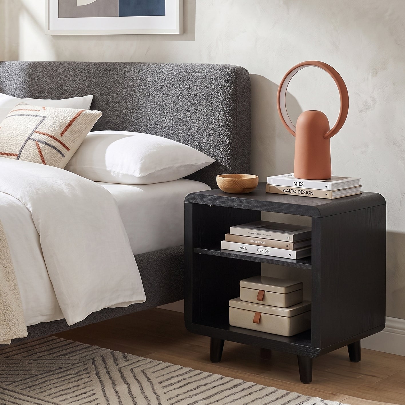 Roundhill Furniture Lux Modern Wood Shelf Side Table, Bedside Nightstand