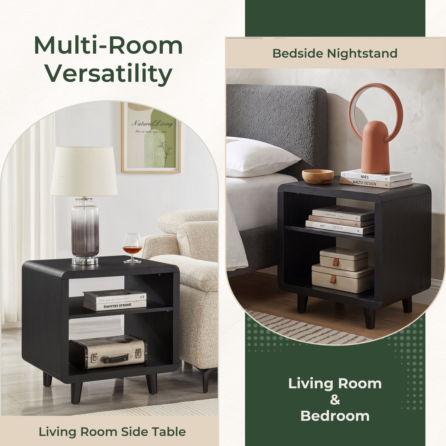 Roundhill Furniture Lux Modern Wood Shelf Side Table, Bedside Nightstand