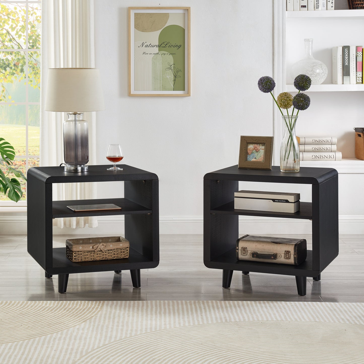 Roundhill Furniture Lux Modern Wood Shelf Side Table, Bedside Nightstand