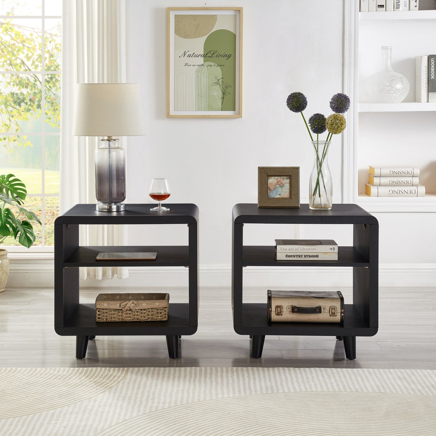Roundhill Furniture Lux Modern Wood Shelf Side Table, Bedside Nightstand